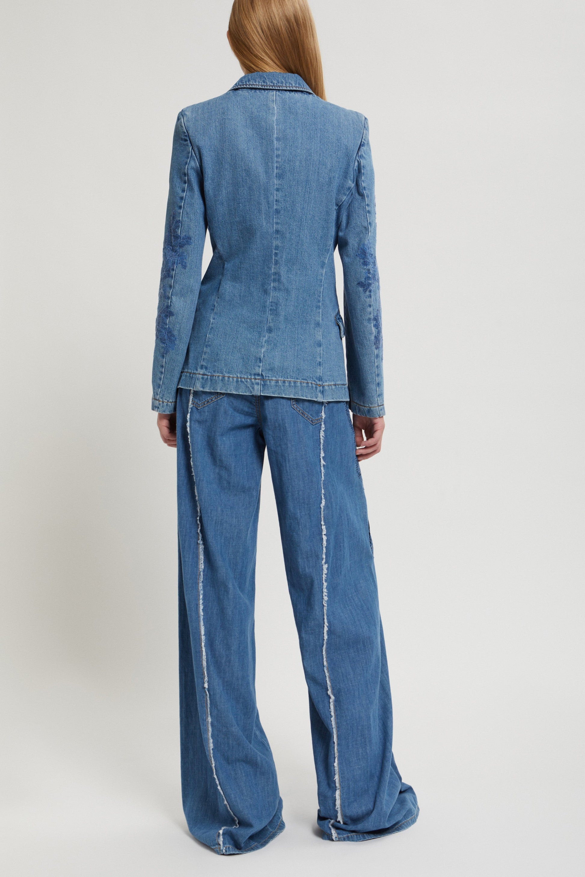 WIDE DENIM FABRIC PANTS WITH EMBROIDERY