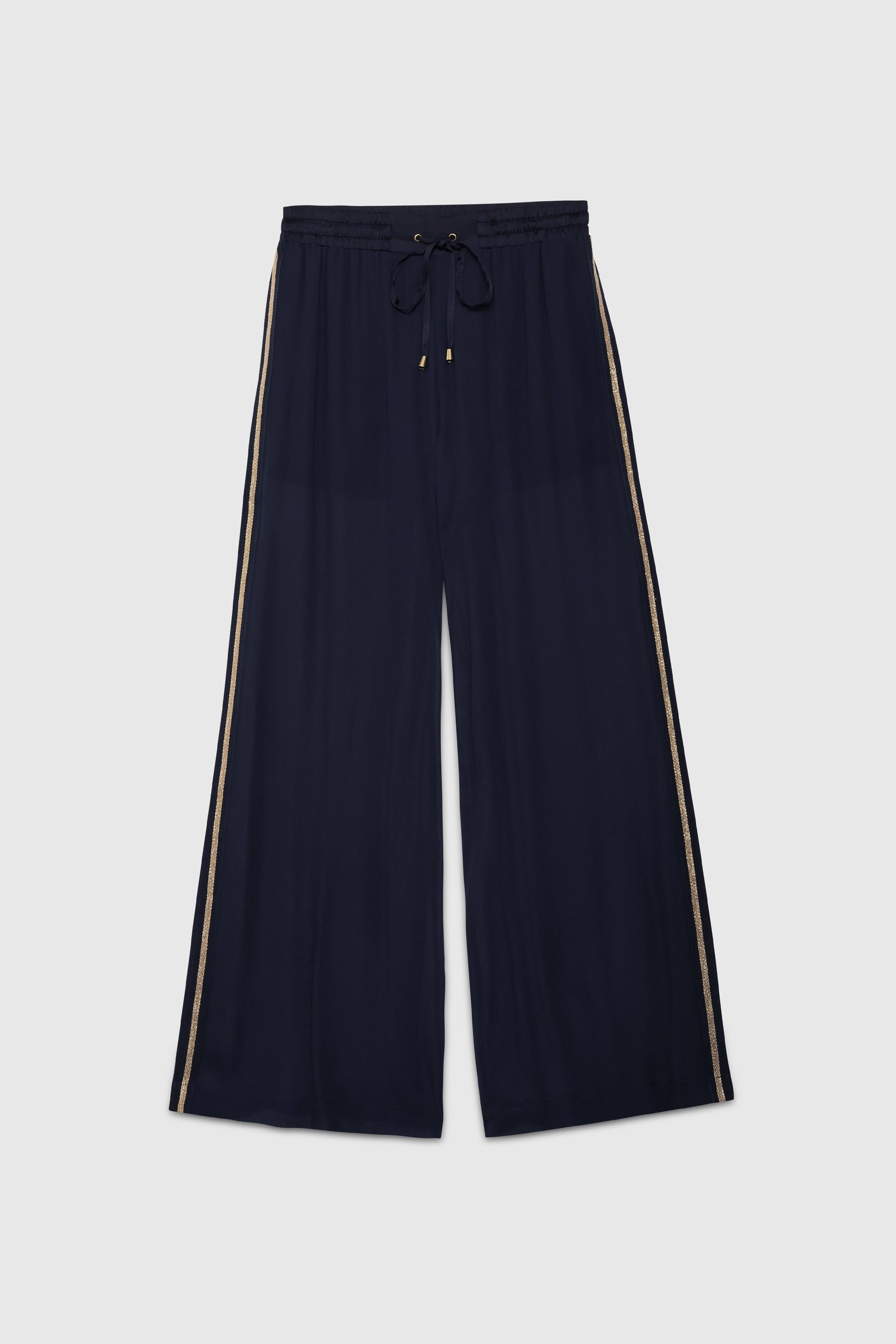 PANTALONI IN GEORGETTE CON BANDA ORO