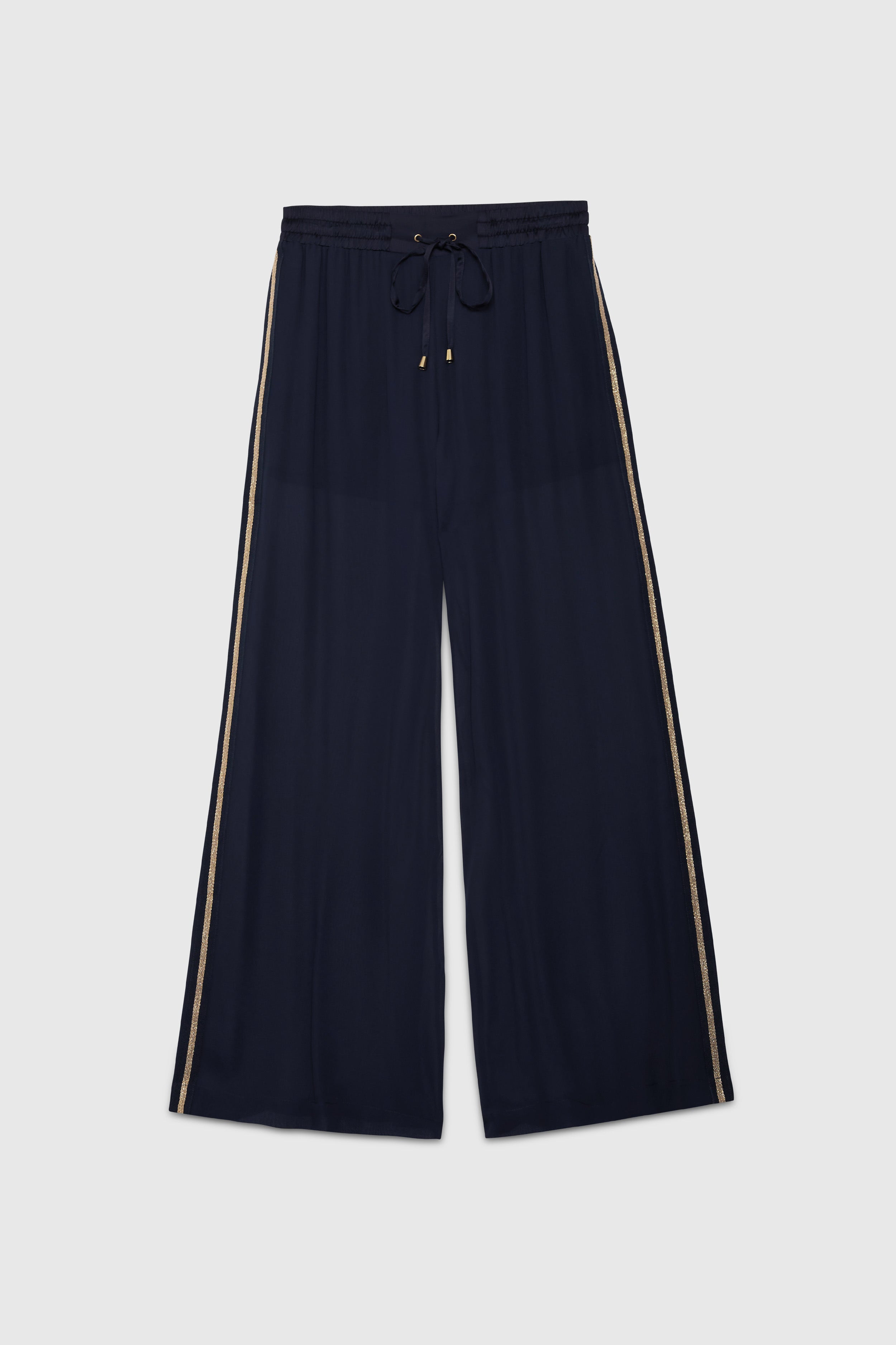 PANTALONI IN GEORGETTE CON BANDA ORO