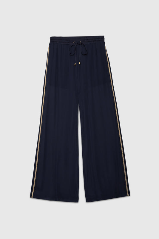 PANTALONI IN GEORGETTE CON BANDA ORO