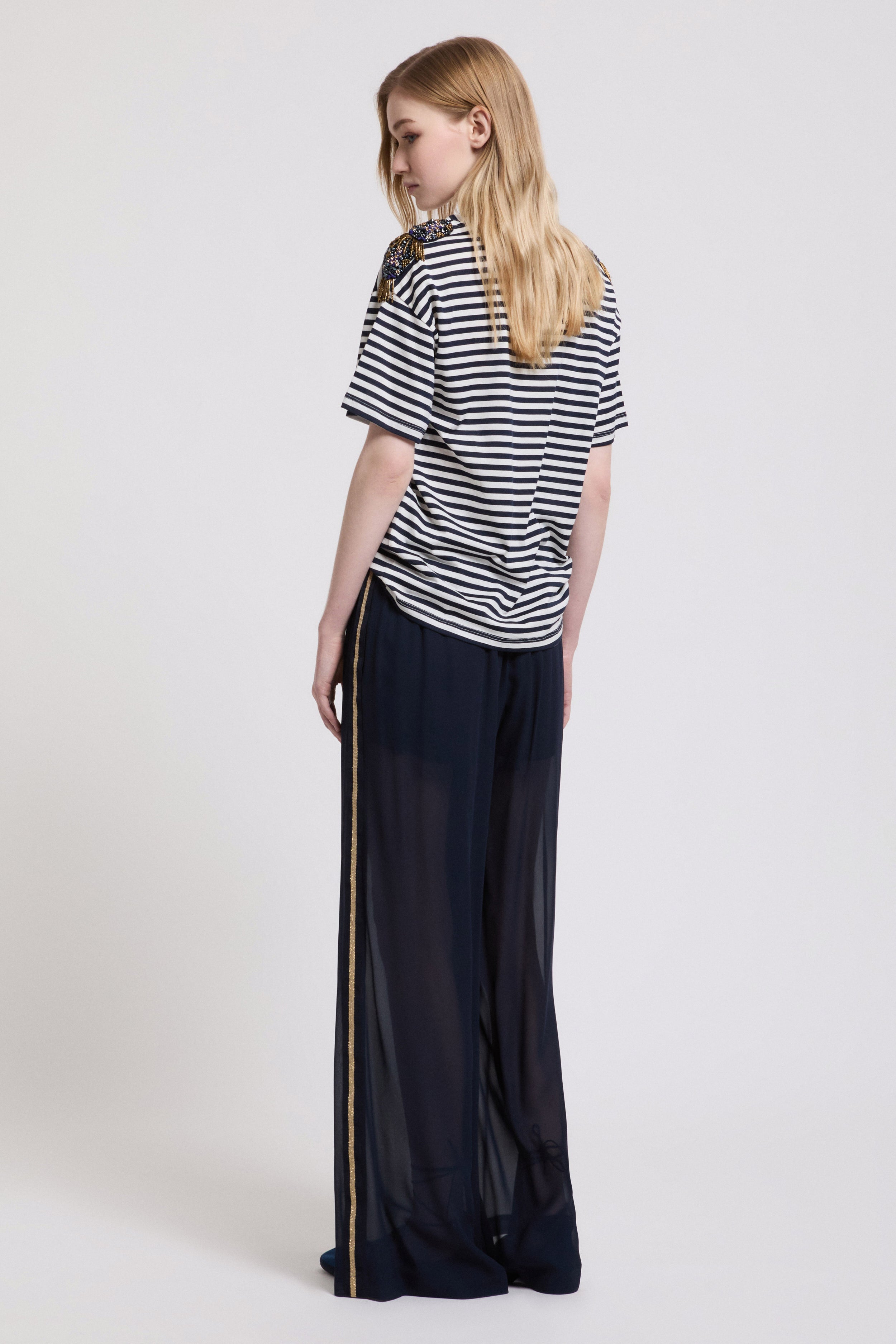 Image of GEORGETTE PANTS WITH GOLD SIDE BAND