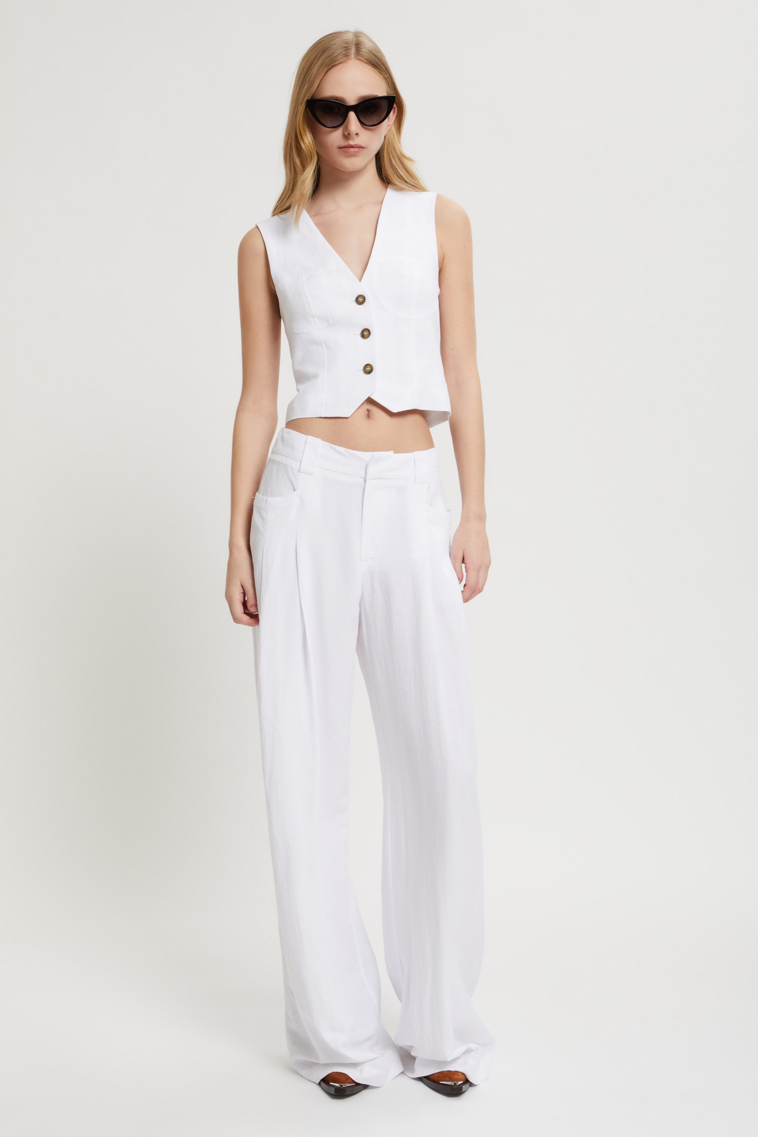 WIDE PANTS IN LINEN AND VISCOSE BLEND