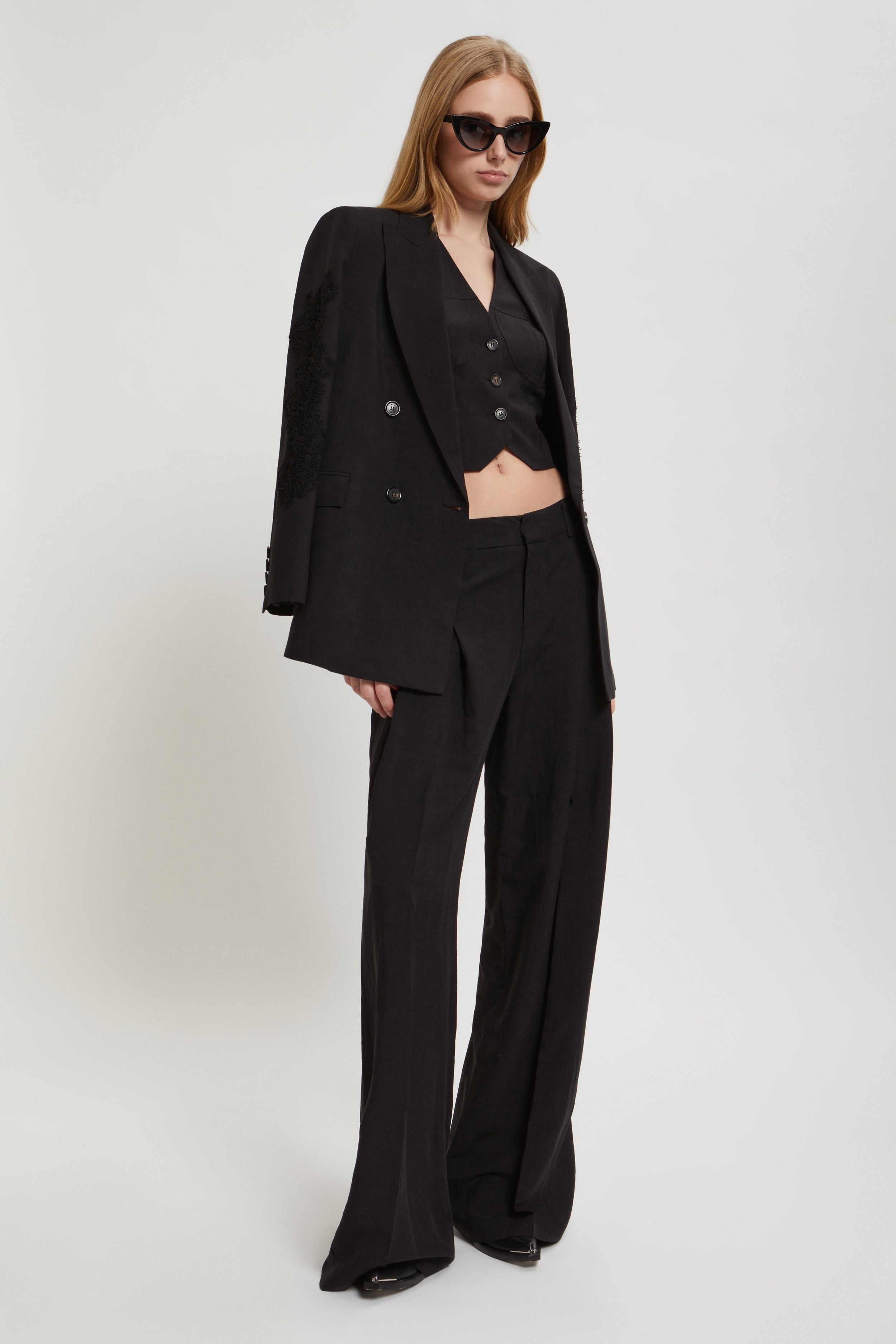PANTALON LARGE EN VISCOSE MELANGĖ EN LIN