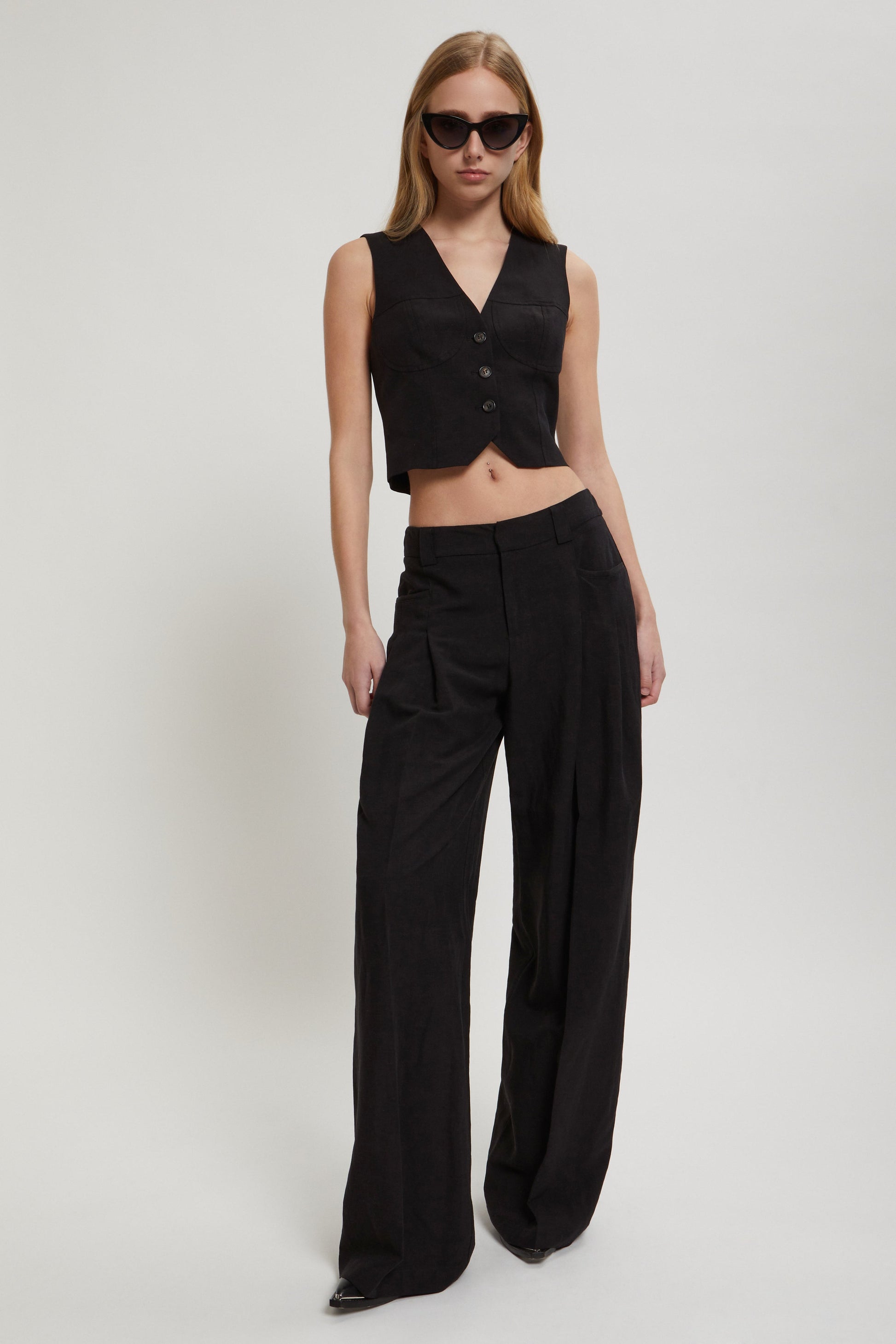 WIDE PANTS IN LINEN AND VISCOSE BLEND