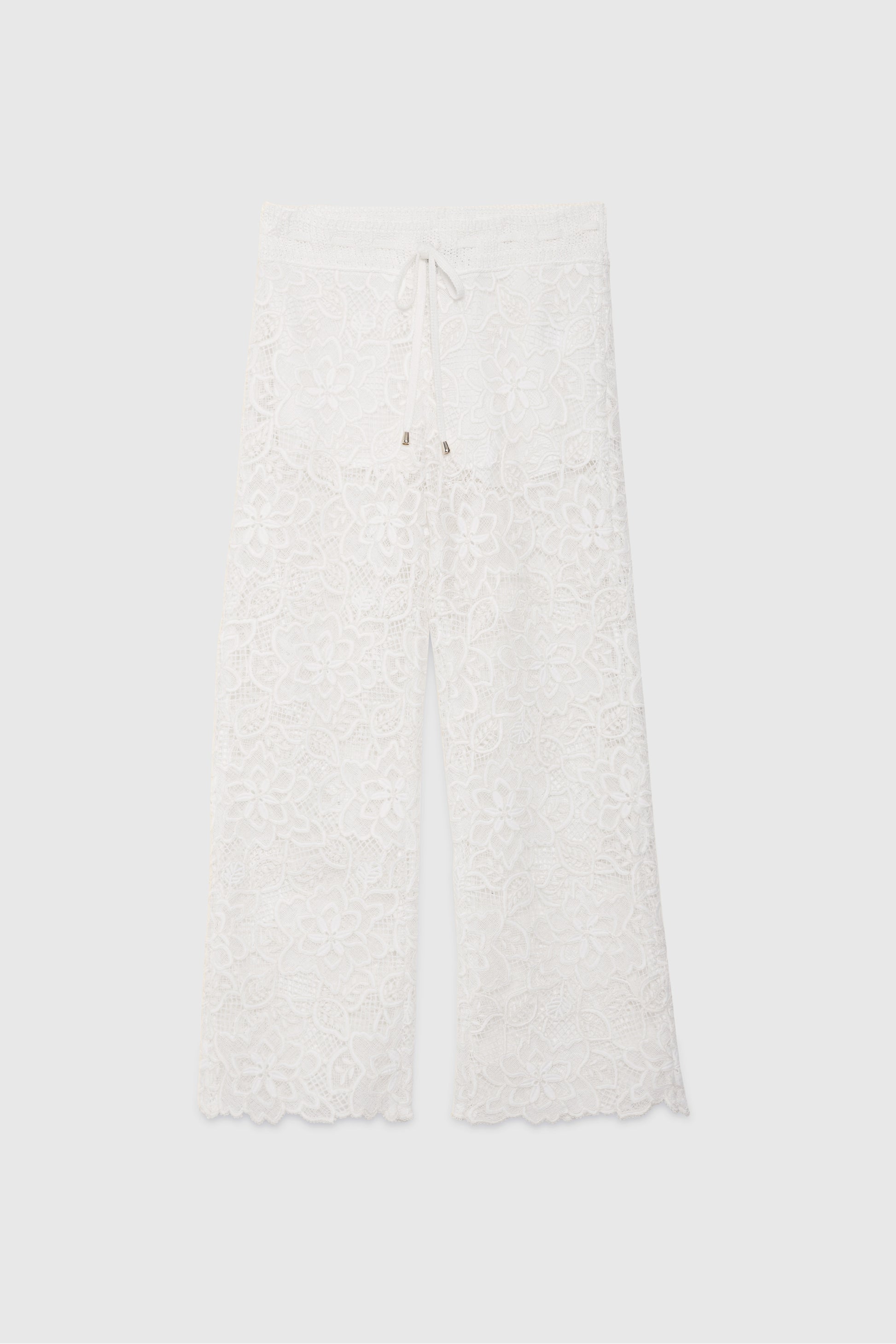 PANTALONI CROP DI PIZZO REBRODÈ CON BORDO IN MAGLIA