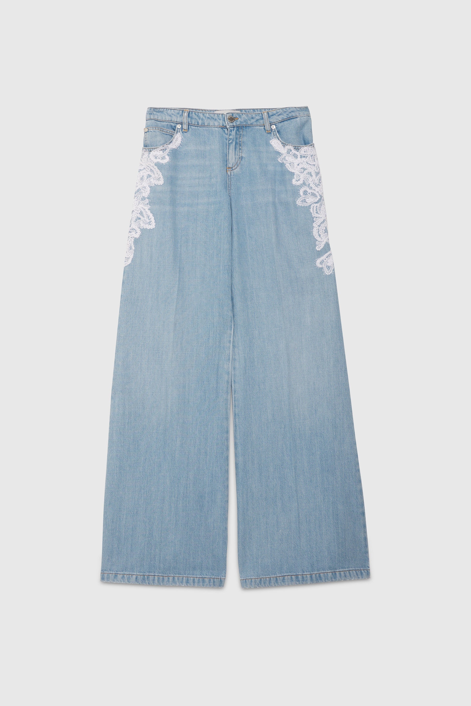 LIGHT DENIM PANTS WITH EMBROIDERY