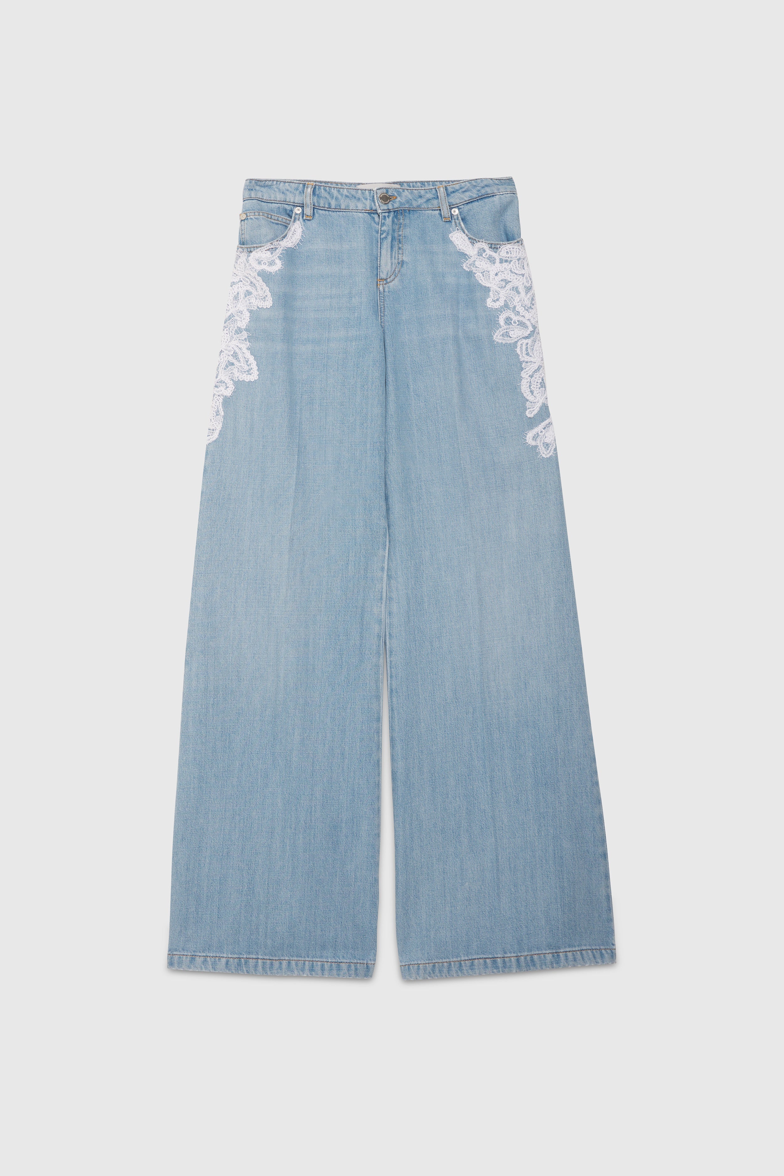 LIGHT DENIM PANTS WITH EMBROIDERY