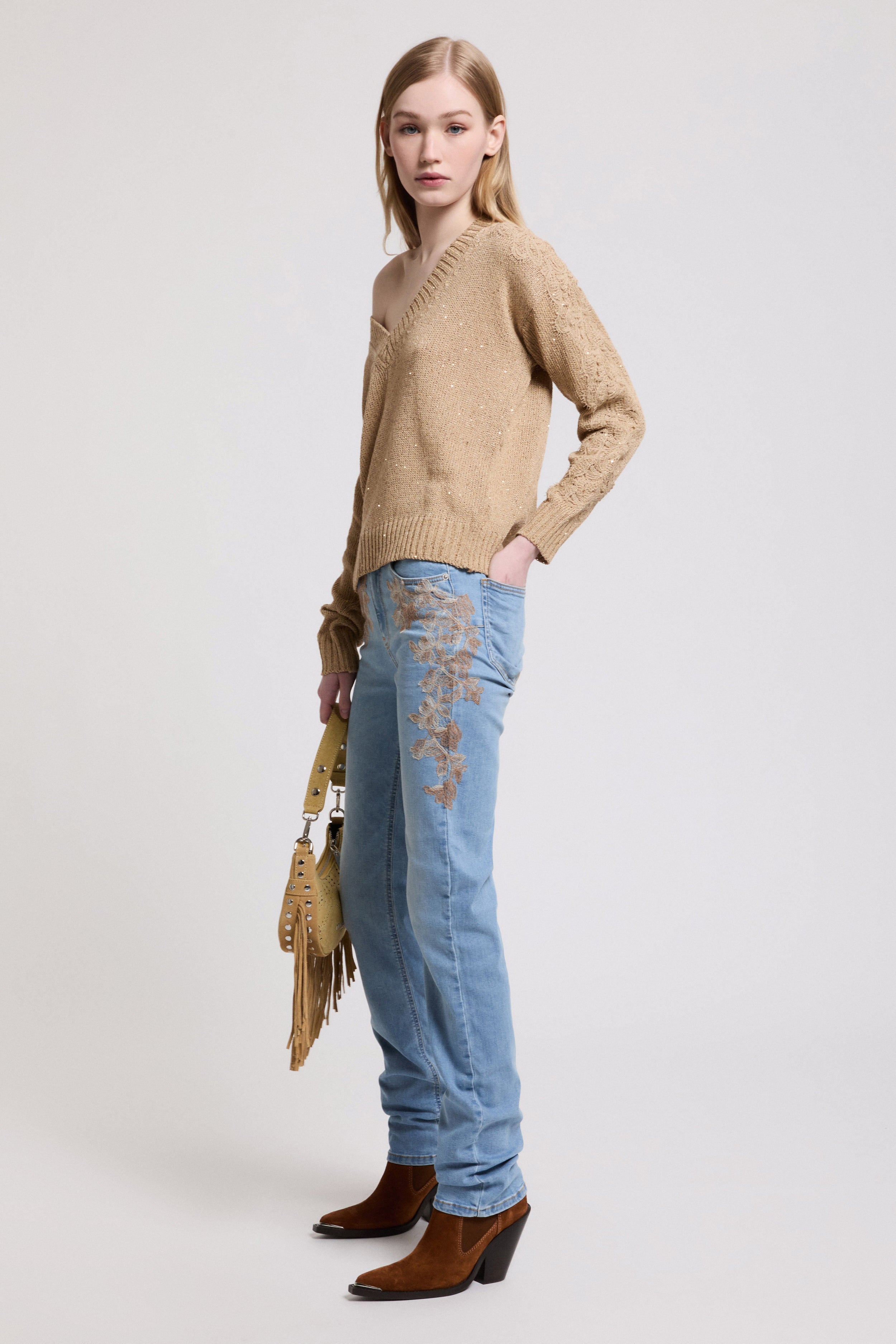 JEANS STRETCH CON PIZZO SFUMATO