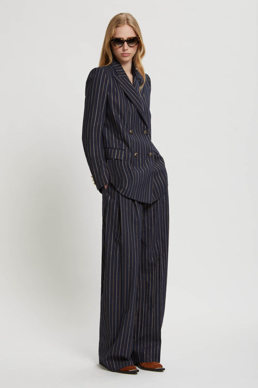 PINSTRIPE PANTS WITH GOLD DETAILS