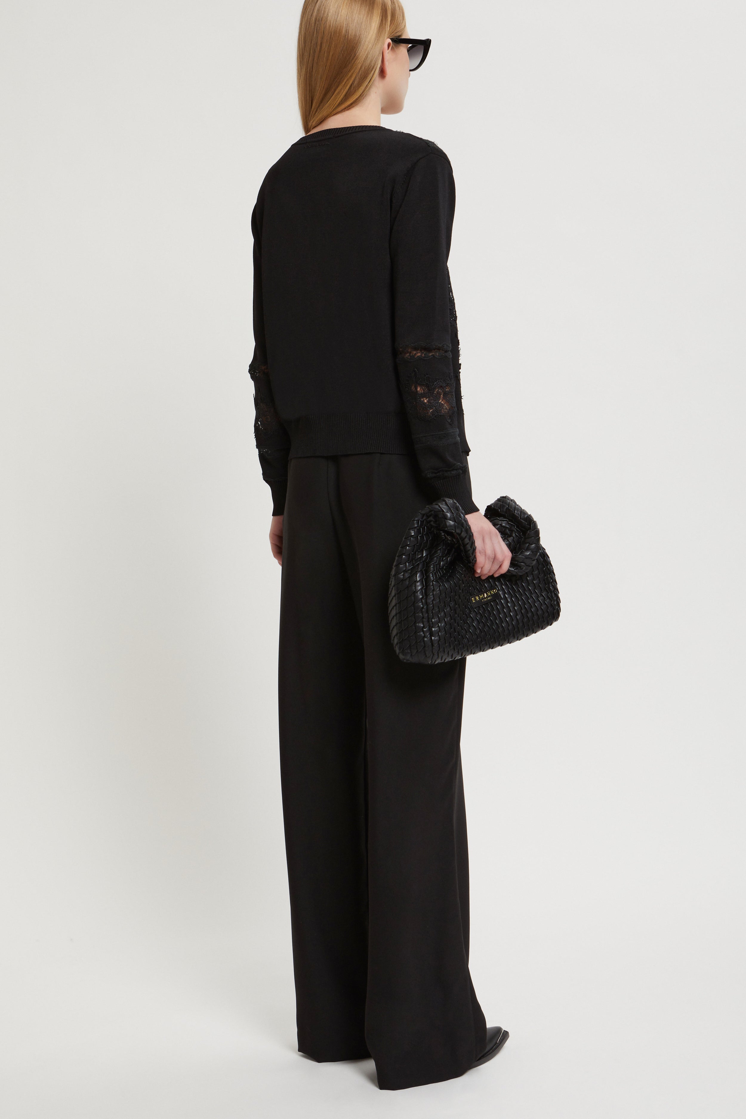 Image of PANTALON AVEC ELASTIQUE ET BASQUE EN DENTELLE À LA TAILLE