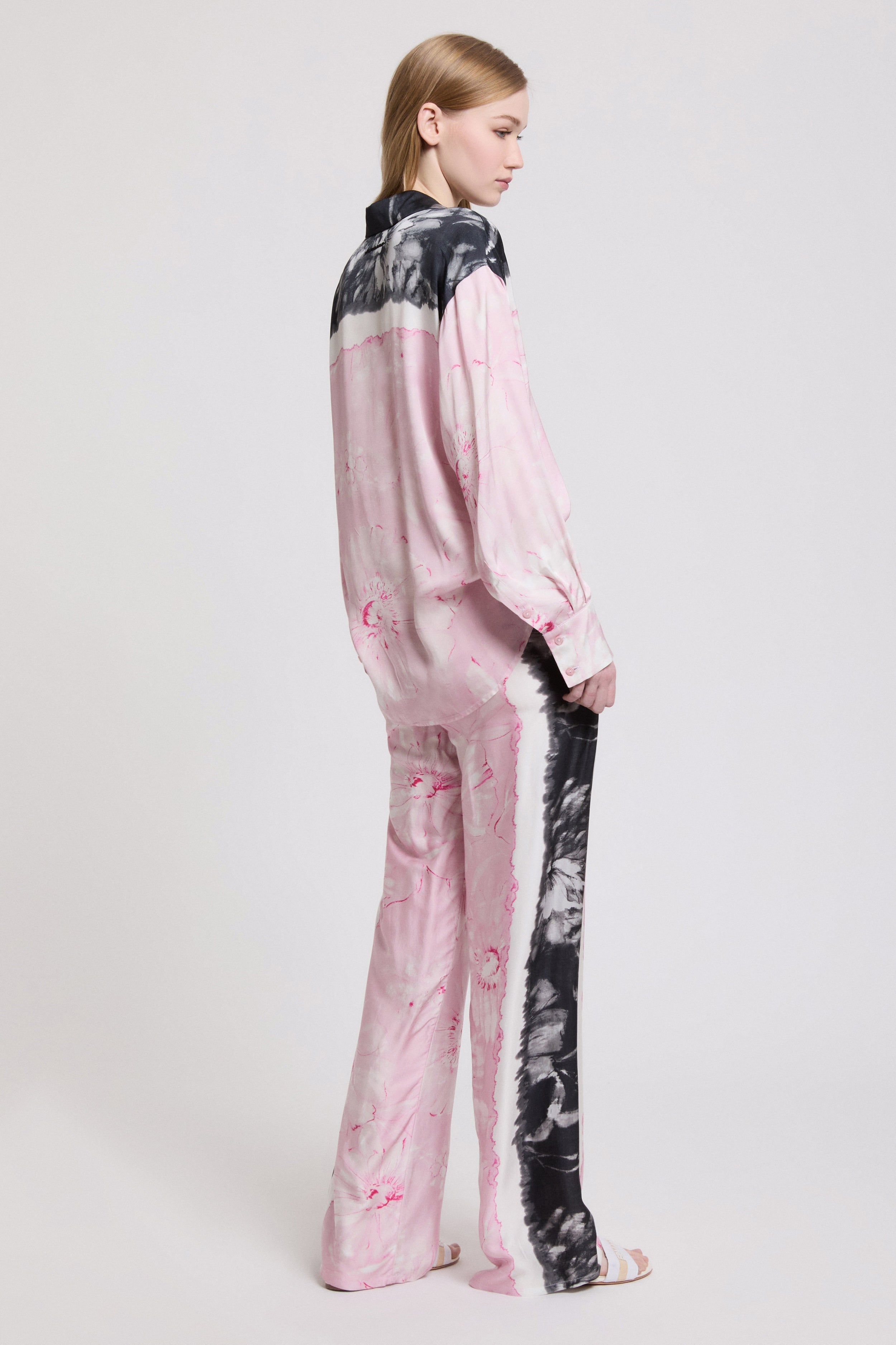 SATIN PRINTED PANTS WITH TIE&DYE EFFECT