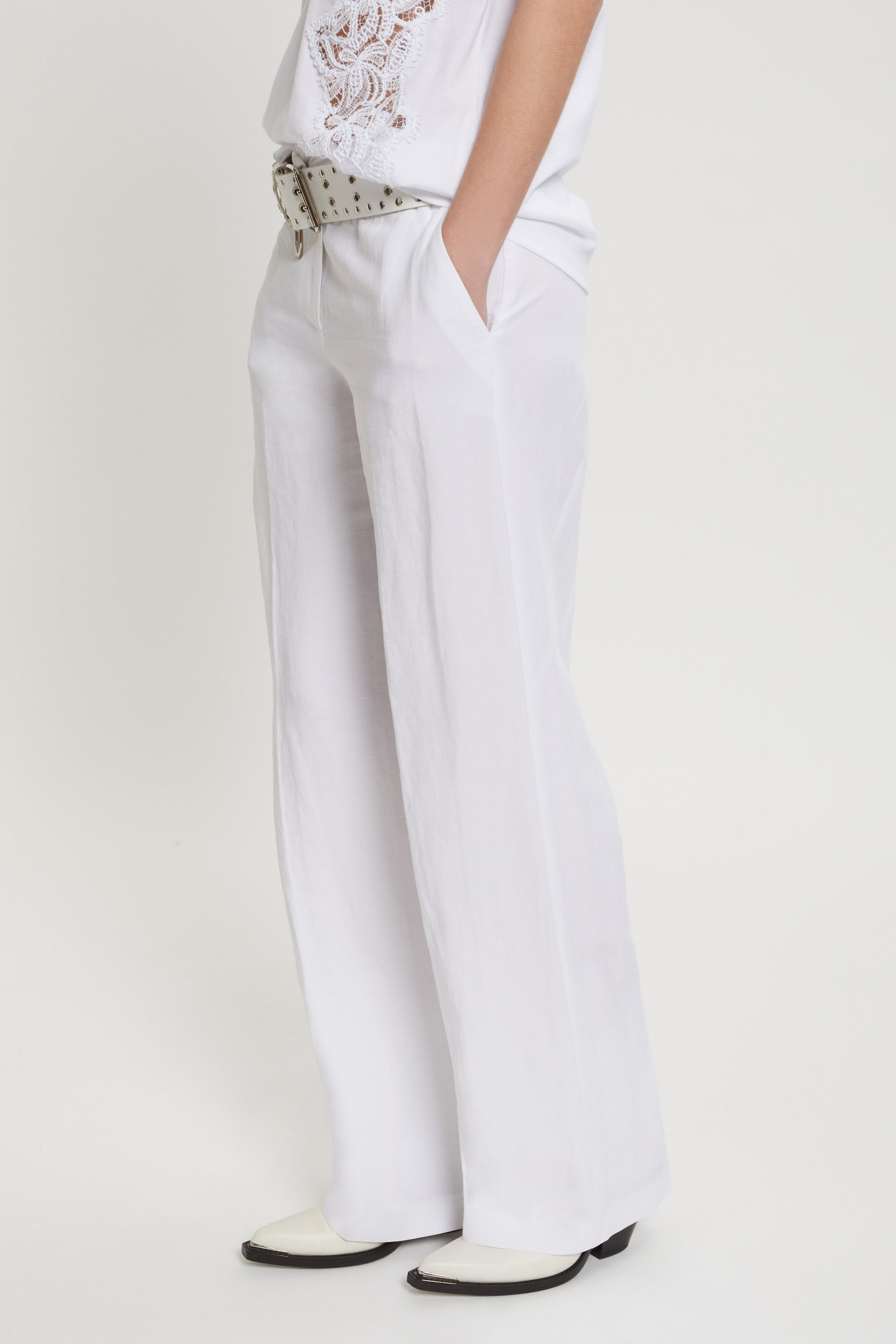 PANTALON DROIT EN VISCOSE MELANGĖ EN LIN