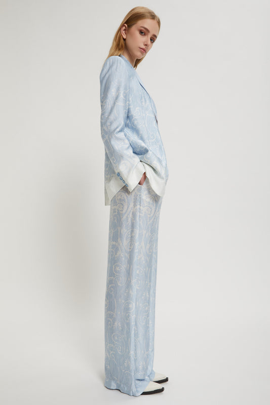 PANTALONI AMPI IN RASO STAMPA MACRAMÈ SFUMATA