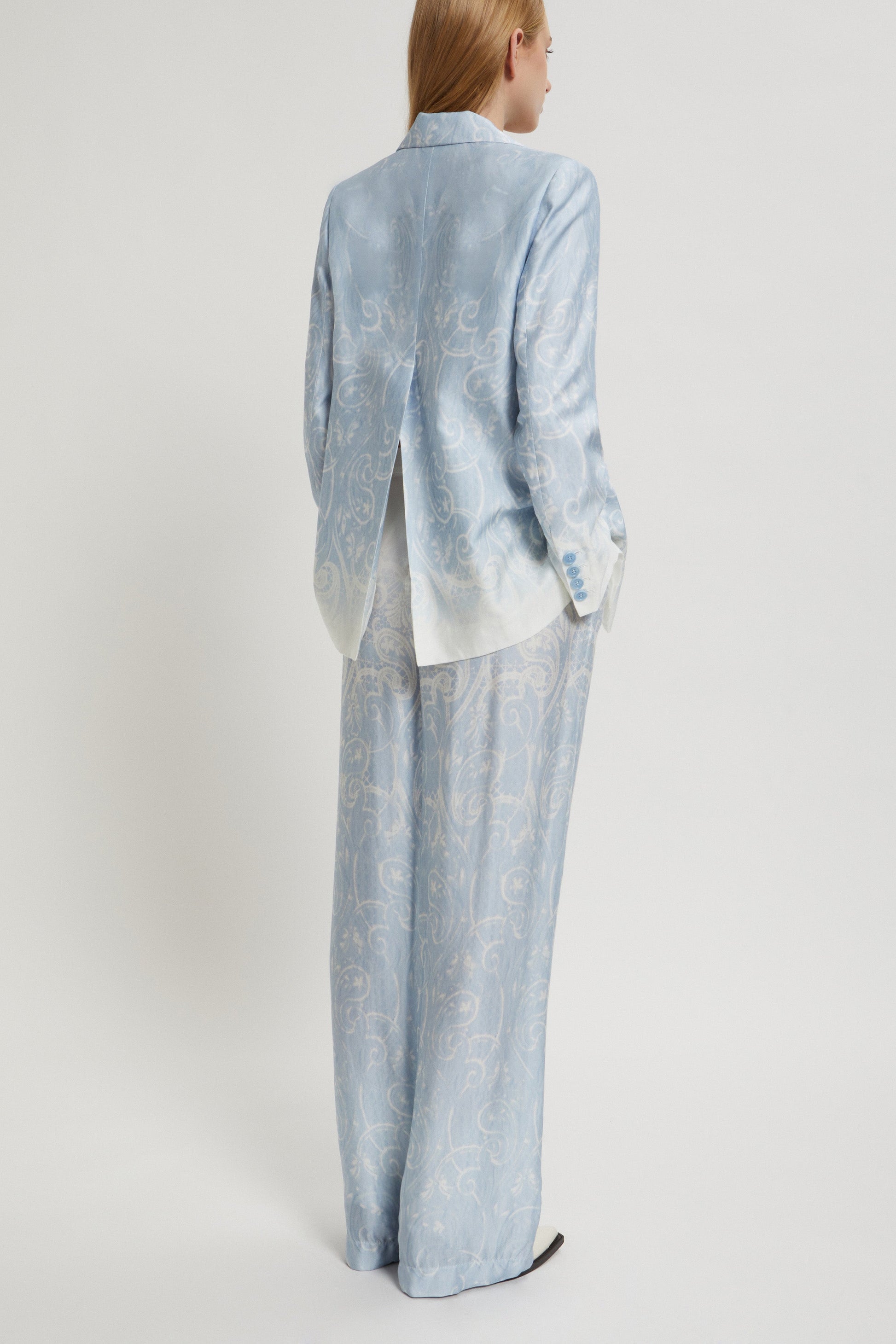 PANTALONI AMPI IN RASO STAMPA MACRAMÈ SFUMATA