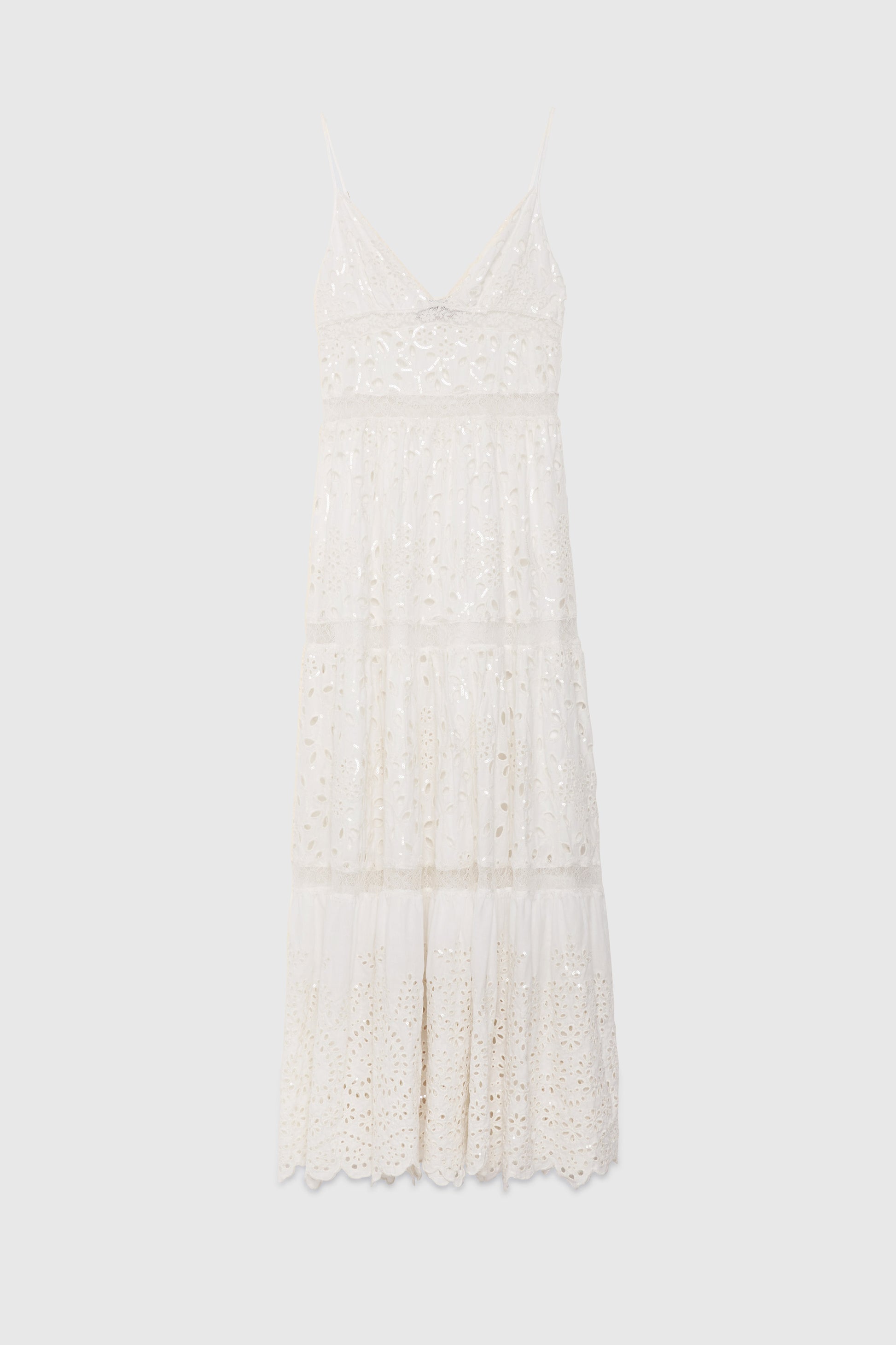 BRODERIE ANGLAISE LONG DRESS WITH SEQUINS