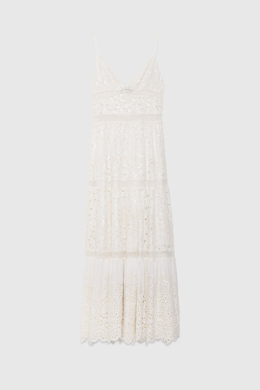 BRODERIE ANGLAISE LONG DRESS WITH SEQUINS