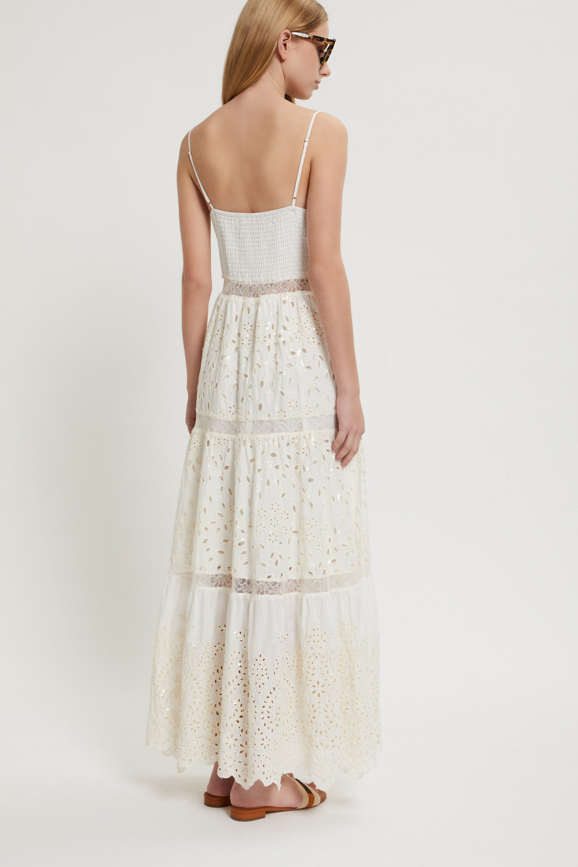 BRODERIE ANGLAISE LONG DRESS WITH SEQUINS