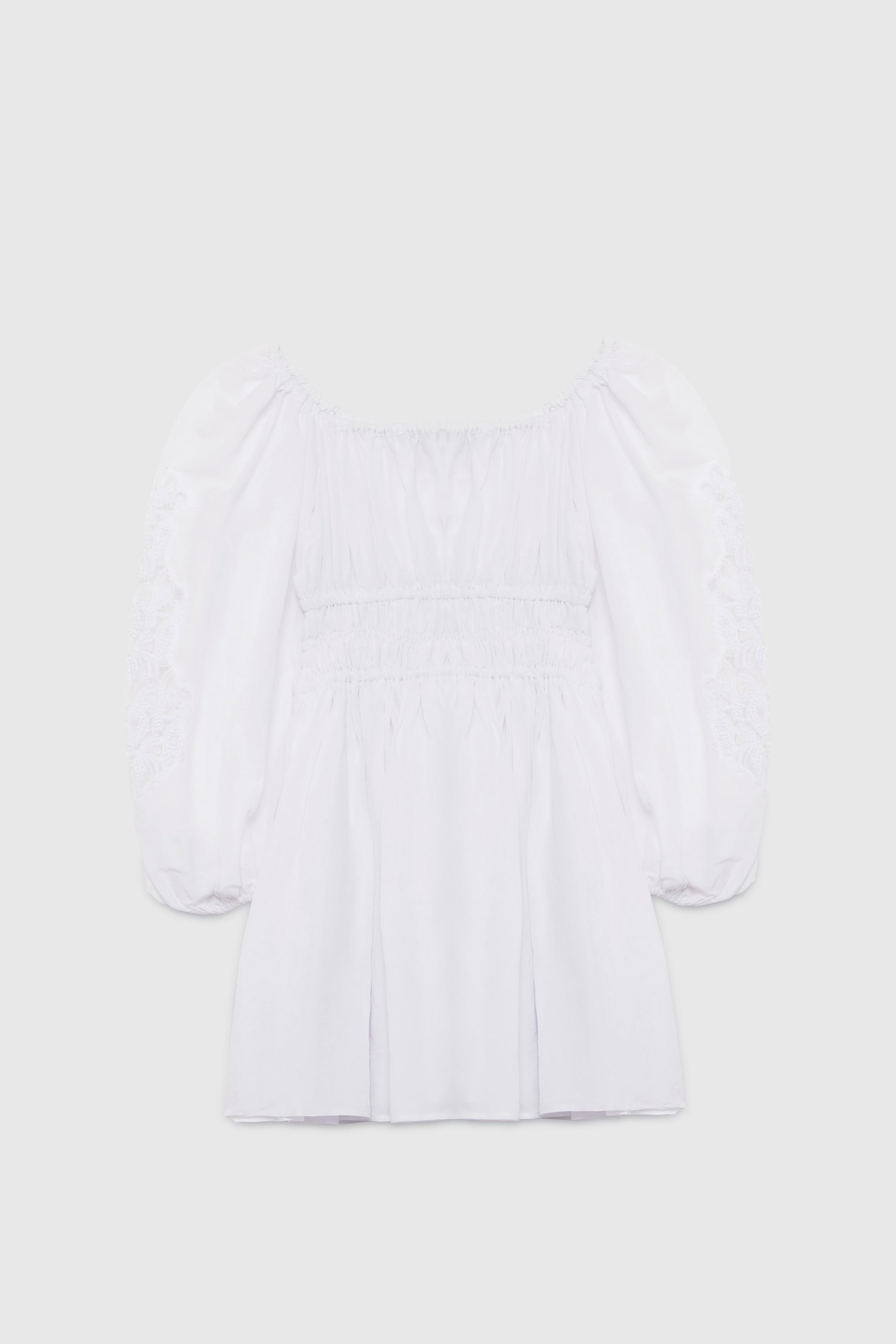 BLENDED LINEN DRESS WITH REBRODE LACE