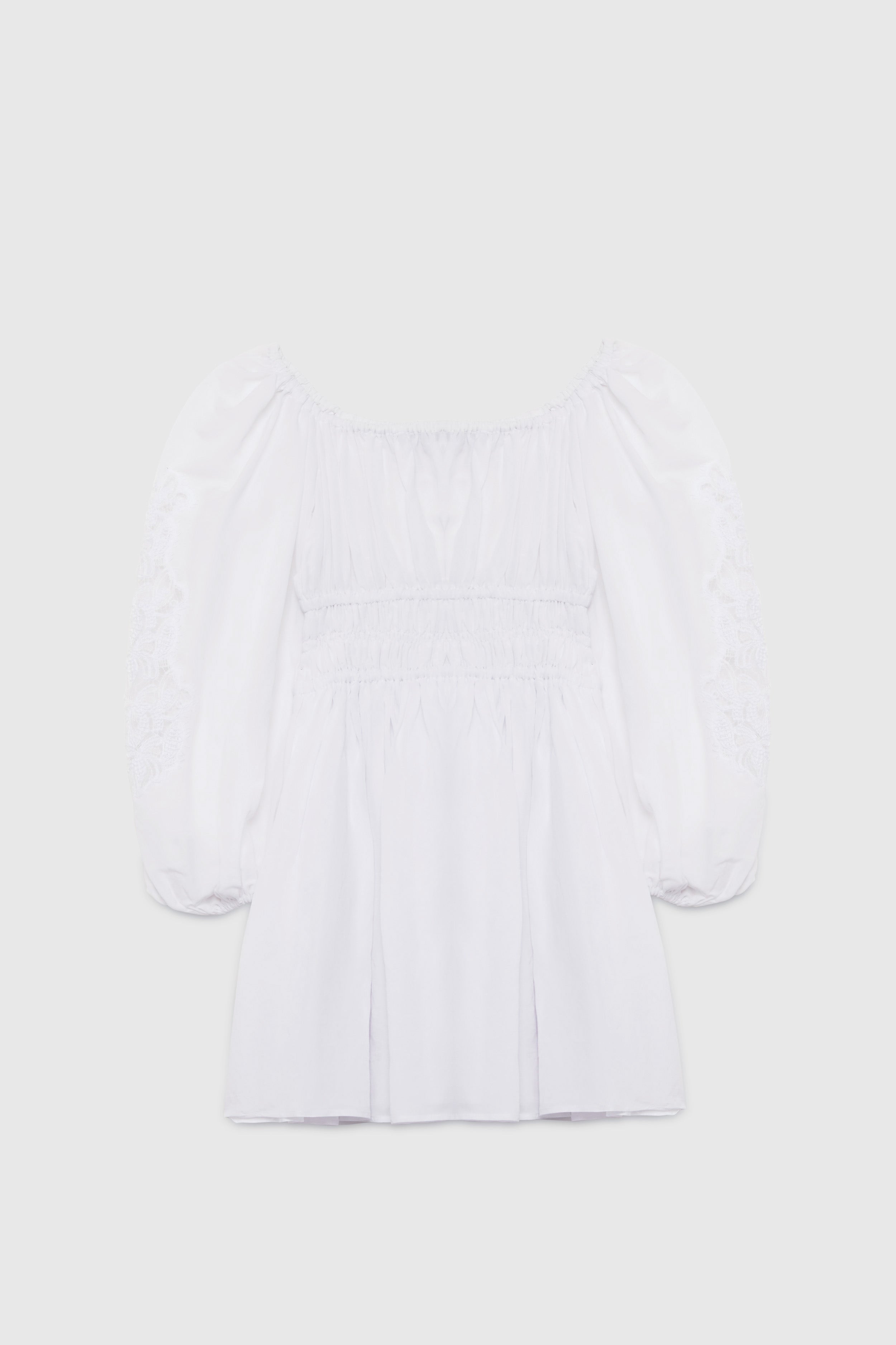 BLENDED LINEN DRESS WITH REBRODE LACE