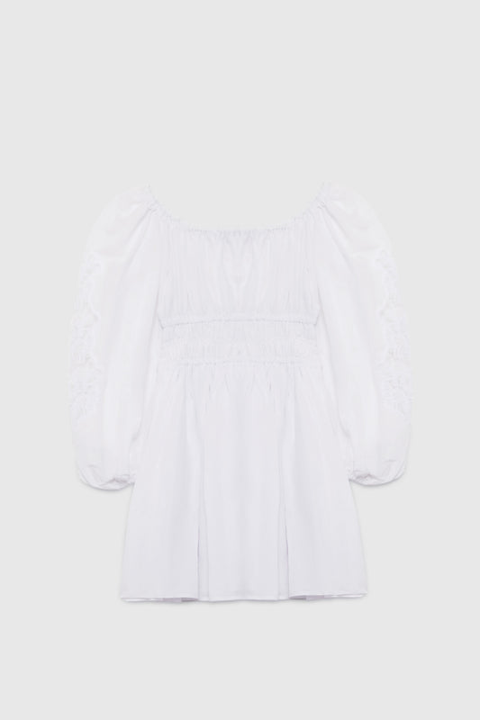 BLENDED LINEN DRESS WITH REBRODE LACE