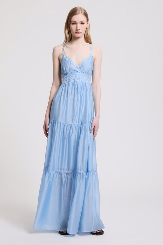 VOILE COTTON AND SILK DRESS WITH SHADED LACE