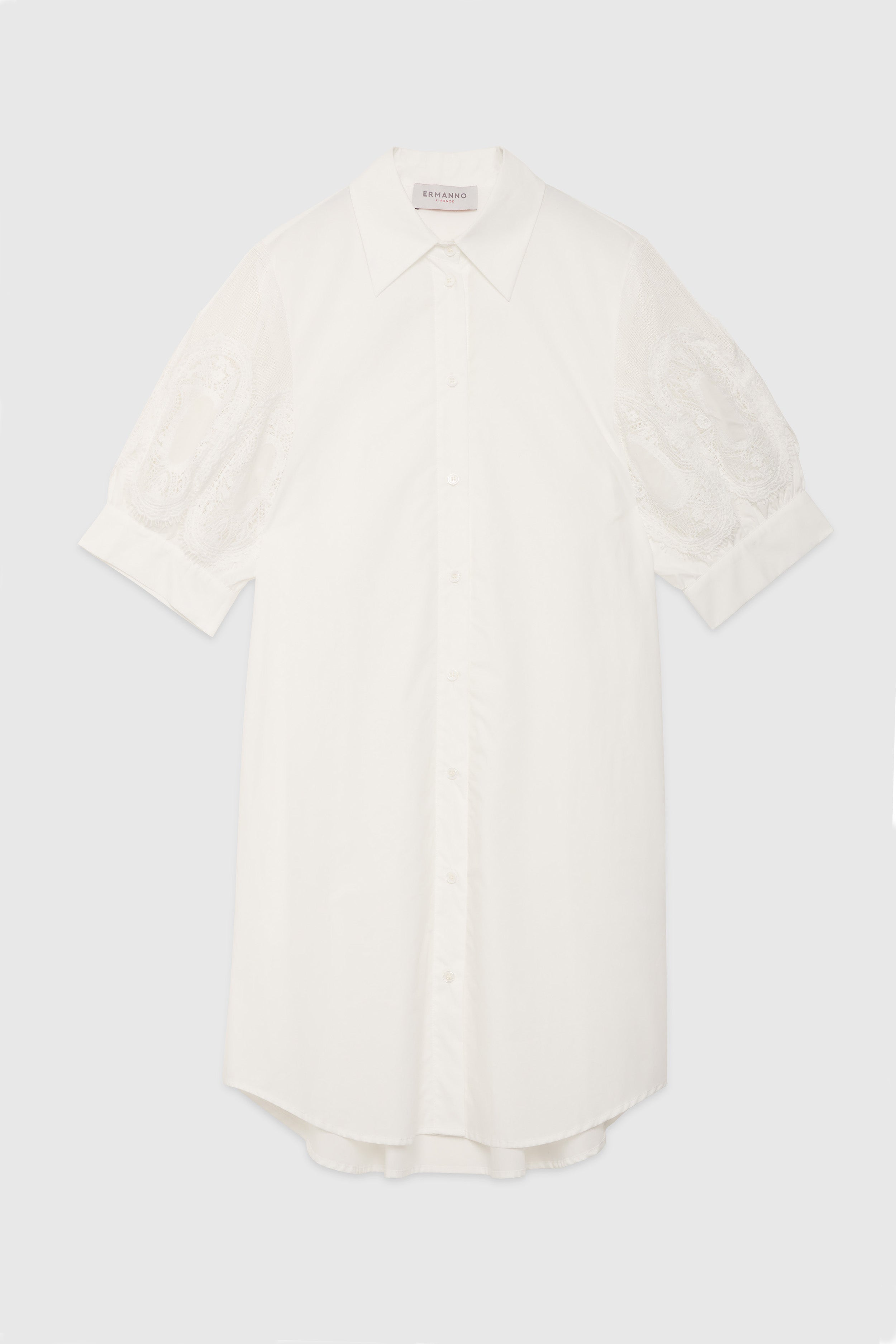 POPLIN CHEMISIER DRESS WITH EMBROIDERED SLEEVES