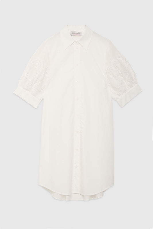 CHEMISIER IN POPELINE CON MANICHE RICAMATE
