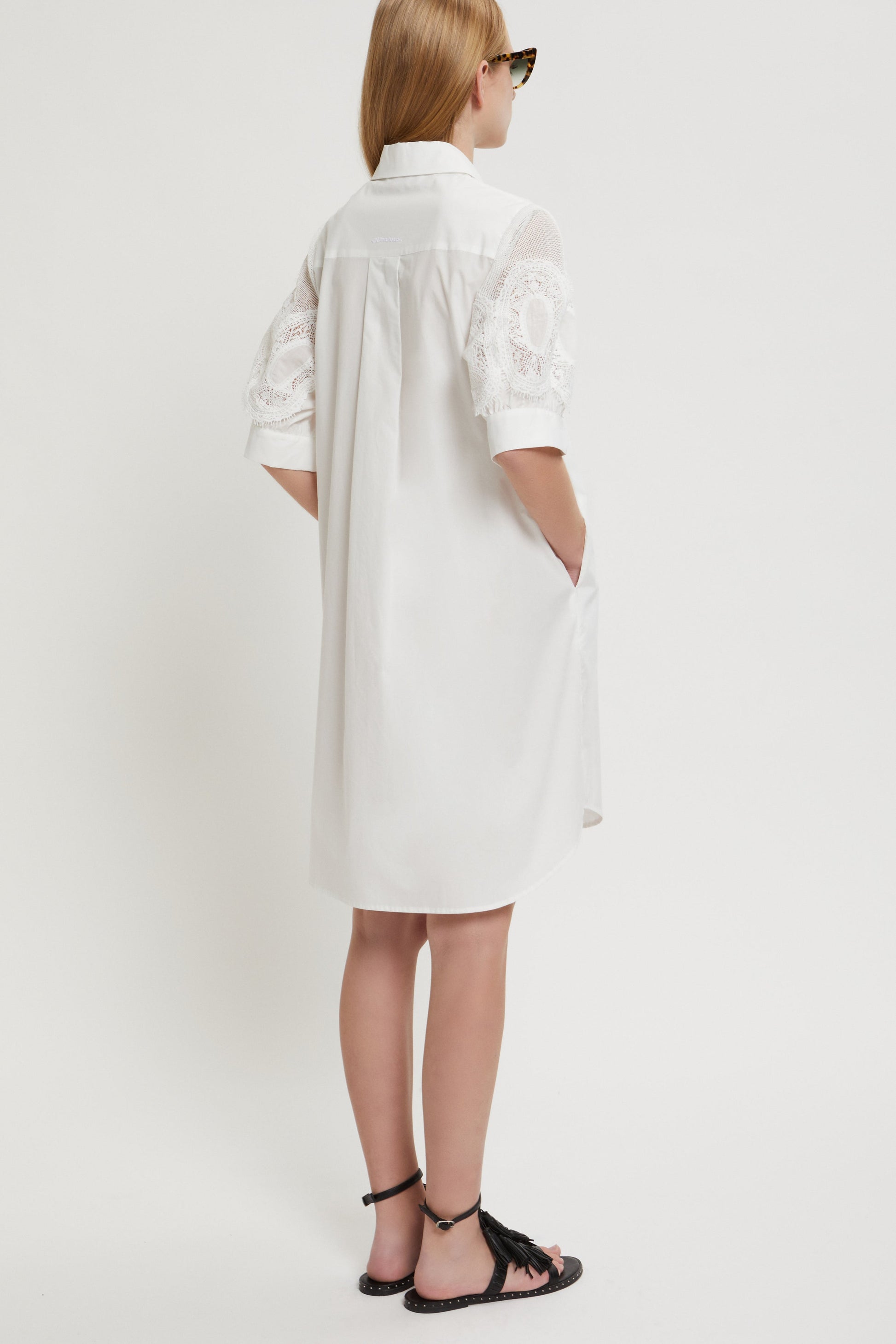 POPLIN CHEMISIER DRESS WITH EMBROIDERED SLEEVES