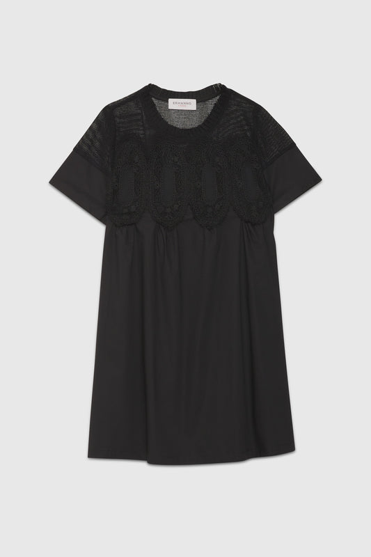 POPLIN DRESS WITH LACE INSERT