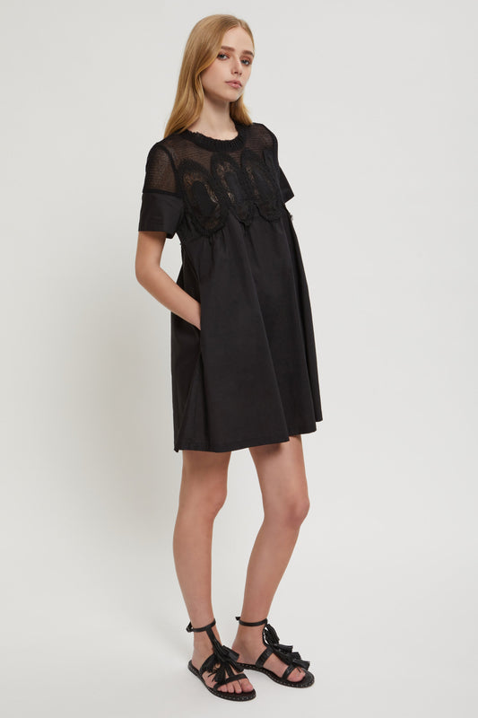 POPLIN DRESS WITH LACE INSERT