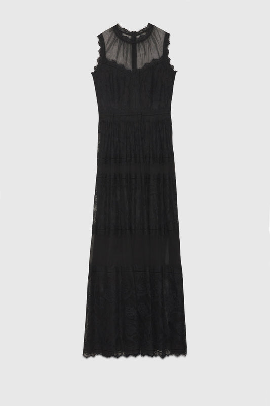 LONG TULLE DRESS WITH LACE
