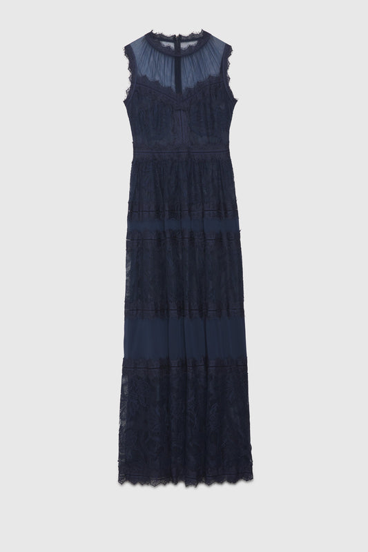 LONG TULLE DRESS WITH LACE