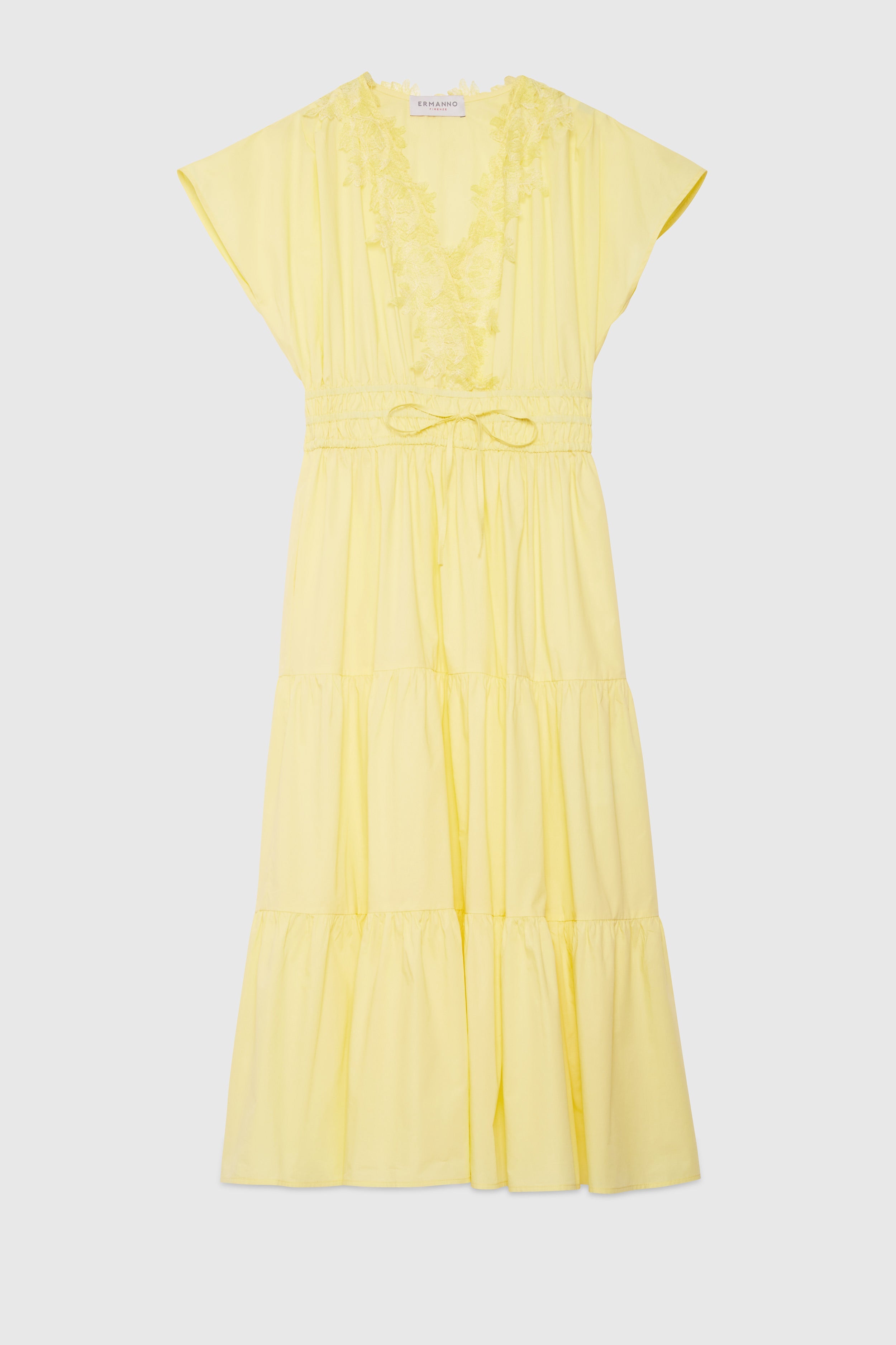 POPLIN DRESS WITH FRILLS AND SHADED LACE 38 / YELLOW POPLIN DRESS WITH FRILLS AND SHADED LACE 38 / YELLOW
