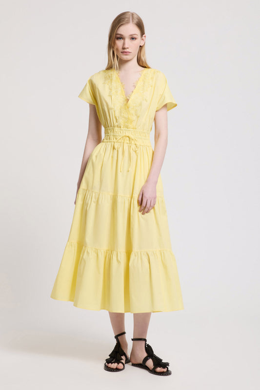 POPLIN DRESS WITH FRILLS AND SHADED LACE