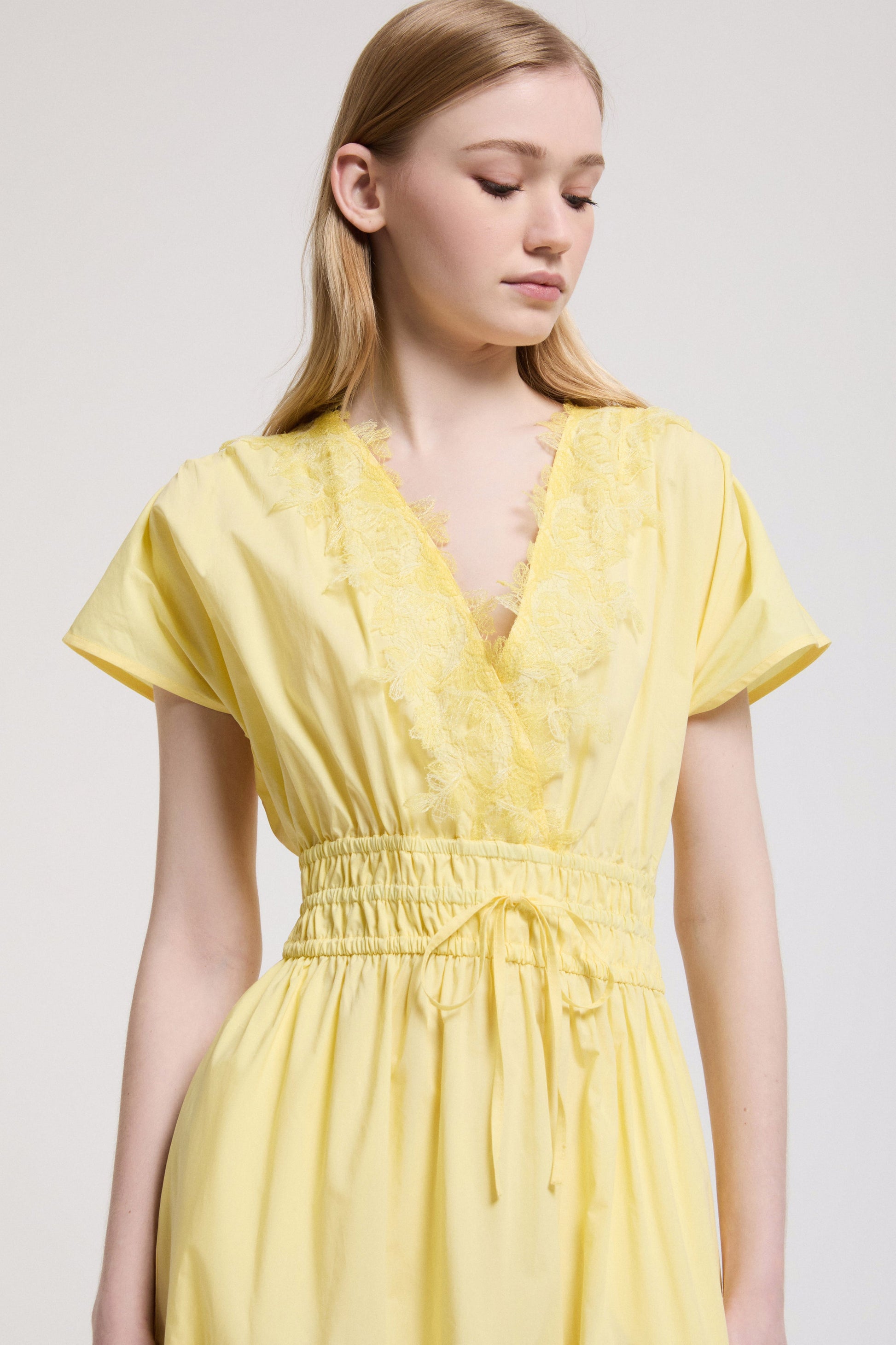 POPLIN DRESS WITH FRILLS AND SHADED LACE