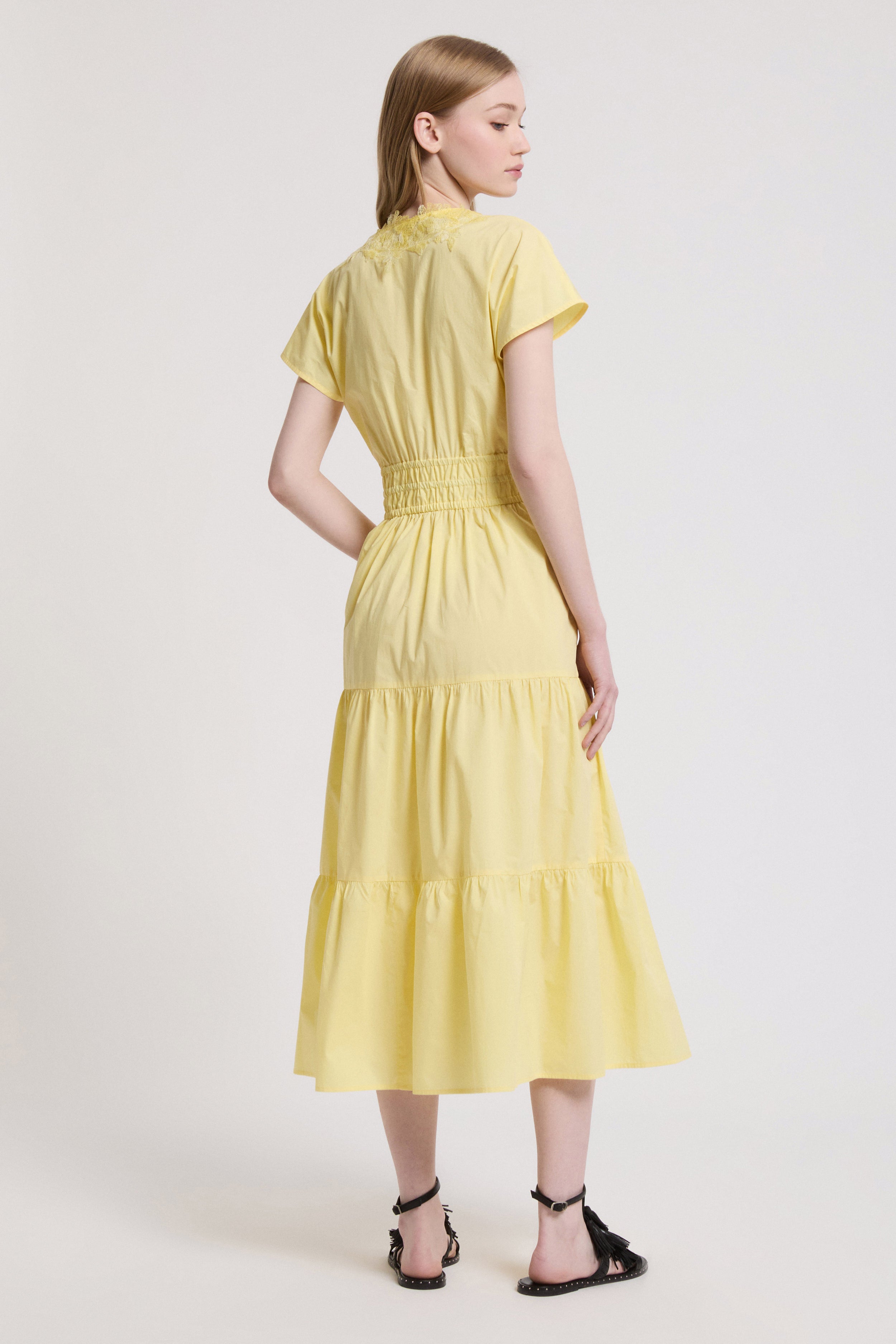 Image of POPLIN DRESS WITH FRILLS AND SHADED LACE
