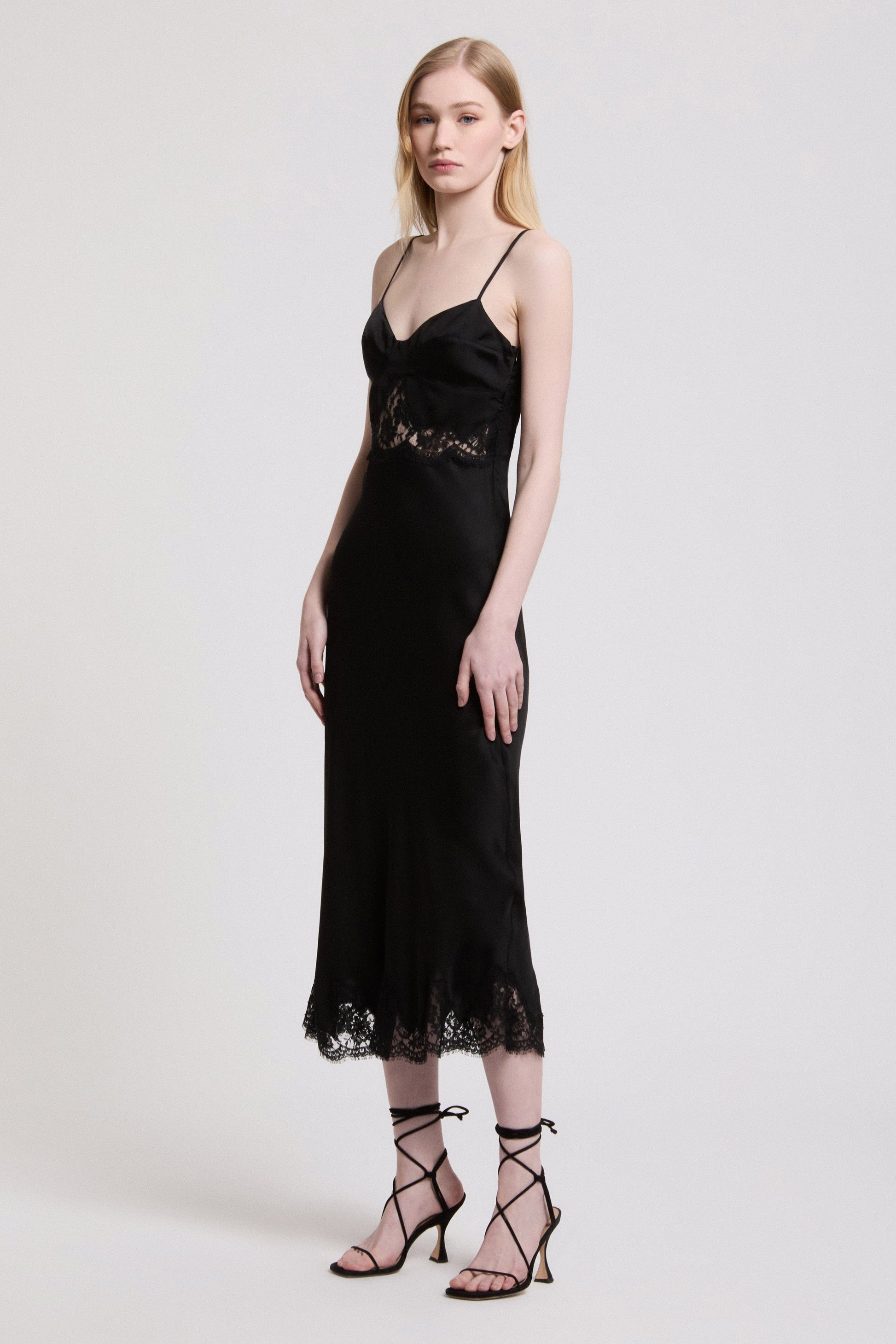 SATIN SLIP DRESS WITH LACE