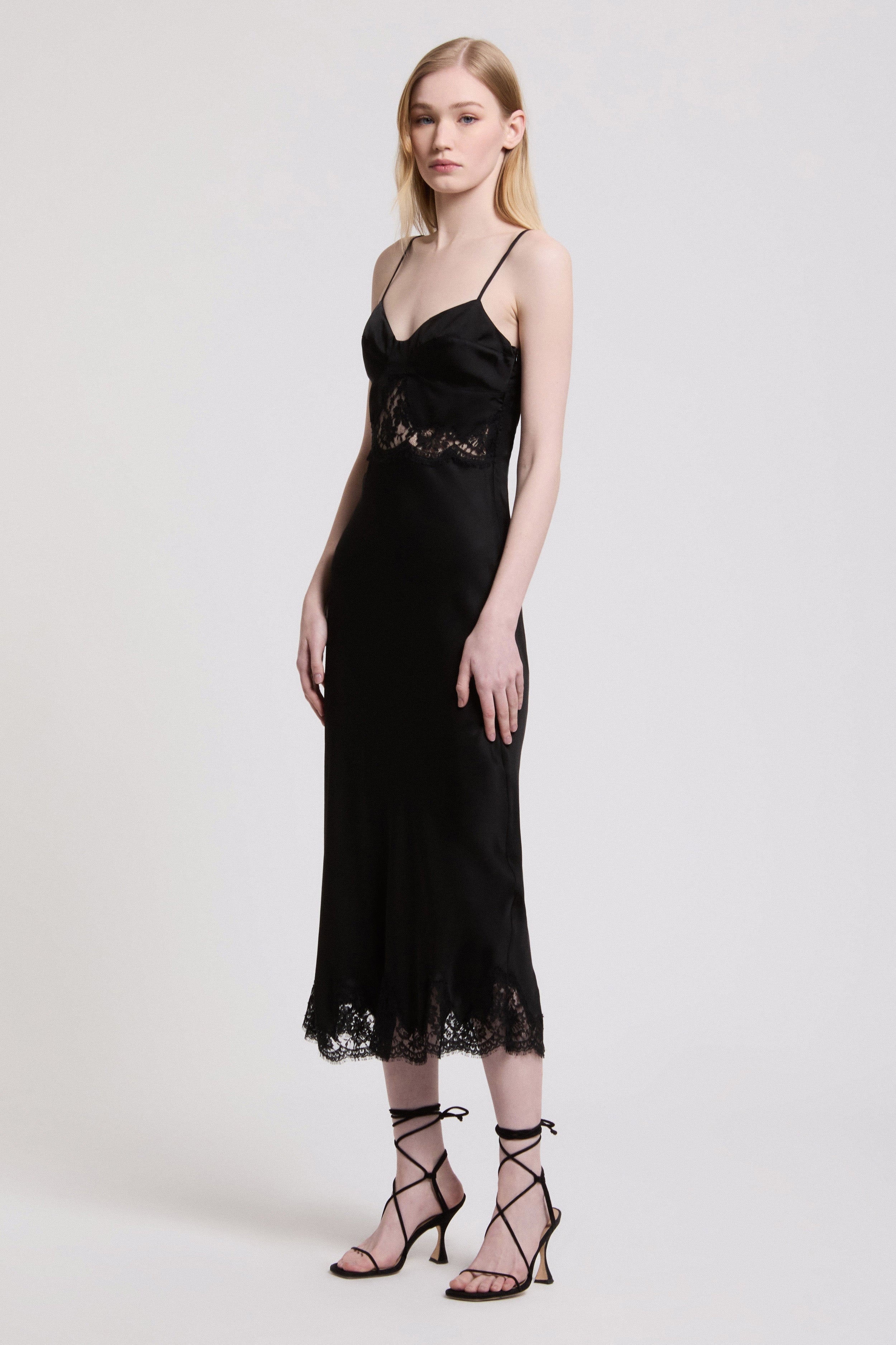 SATIN SLIP DRESS WITH LACE