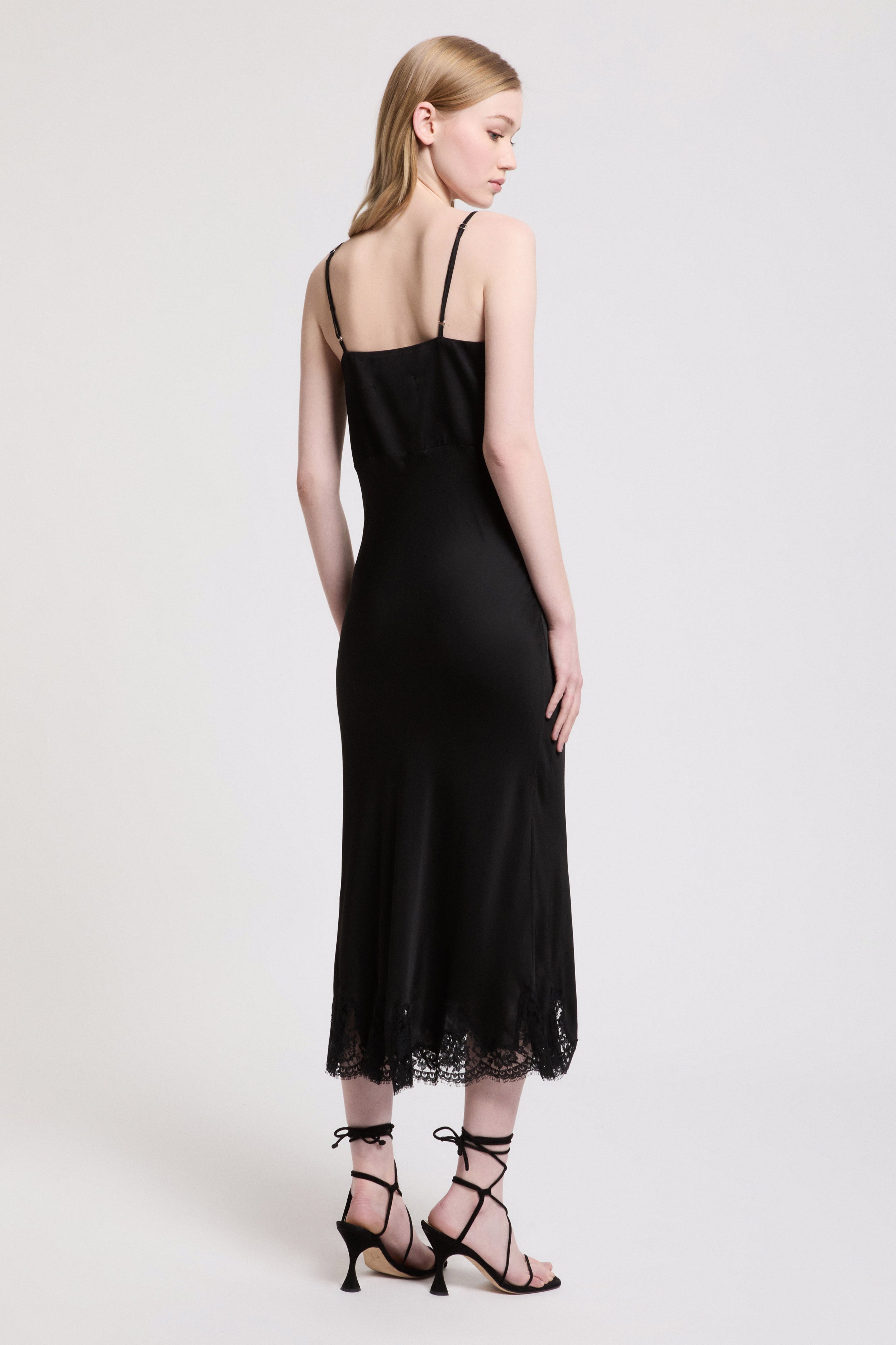 SATIN SLIP DRESS WITH LACE