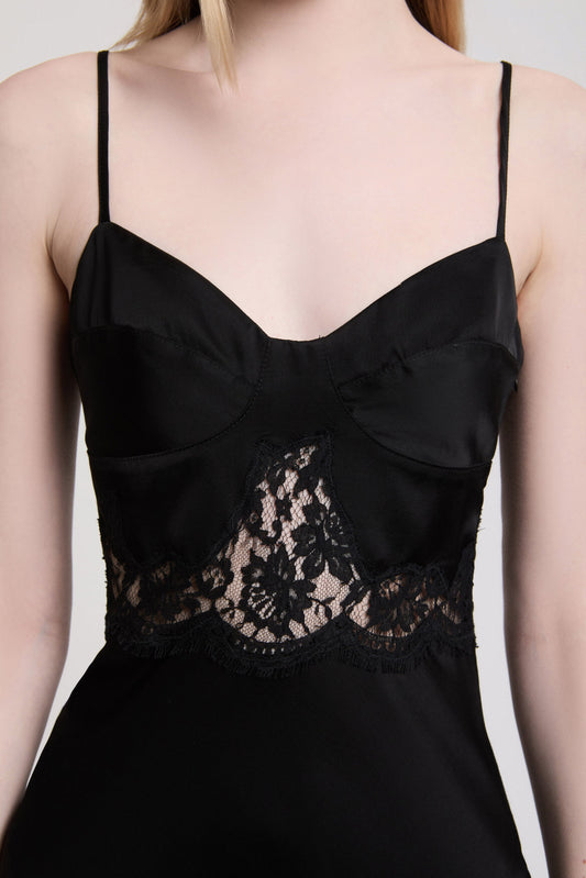 SATIN SLIP DRESS WITH LACE