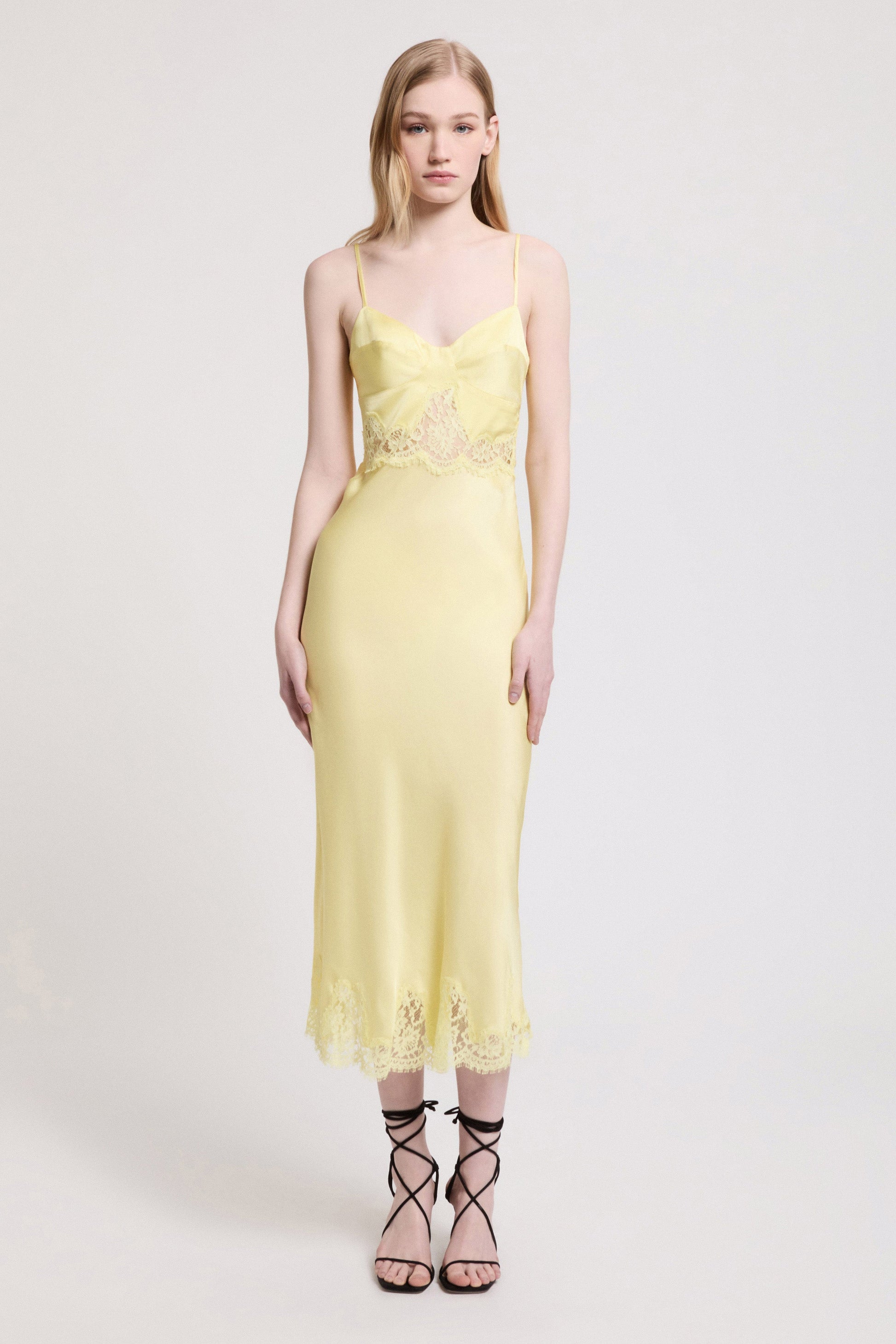 SATIN SLIP DRESS WITH LACE