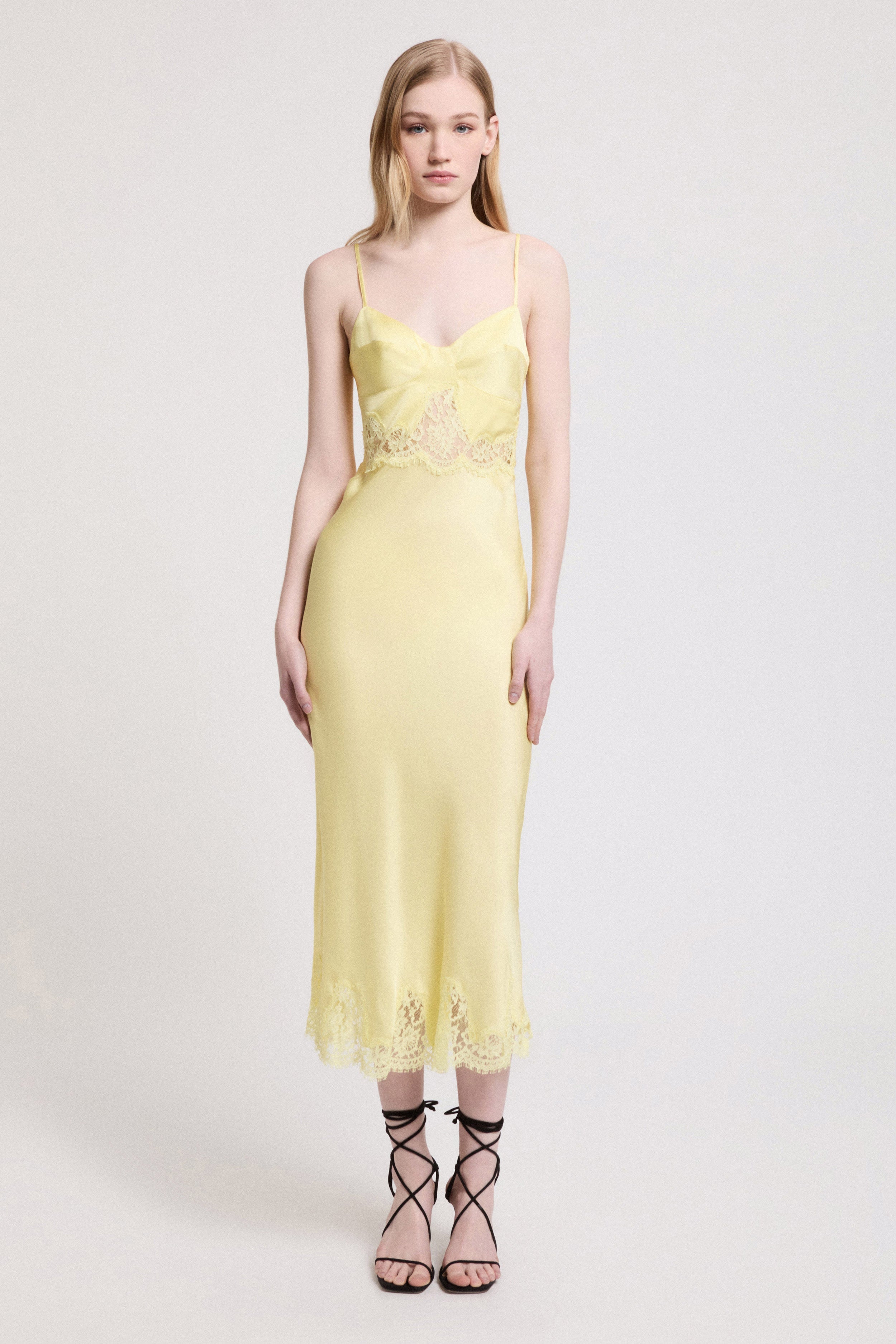 SATIN SLIP DRESS WITH LACE