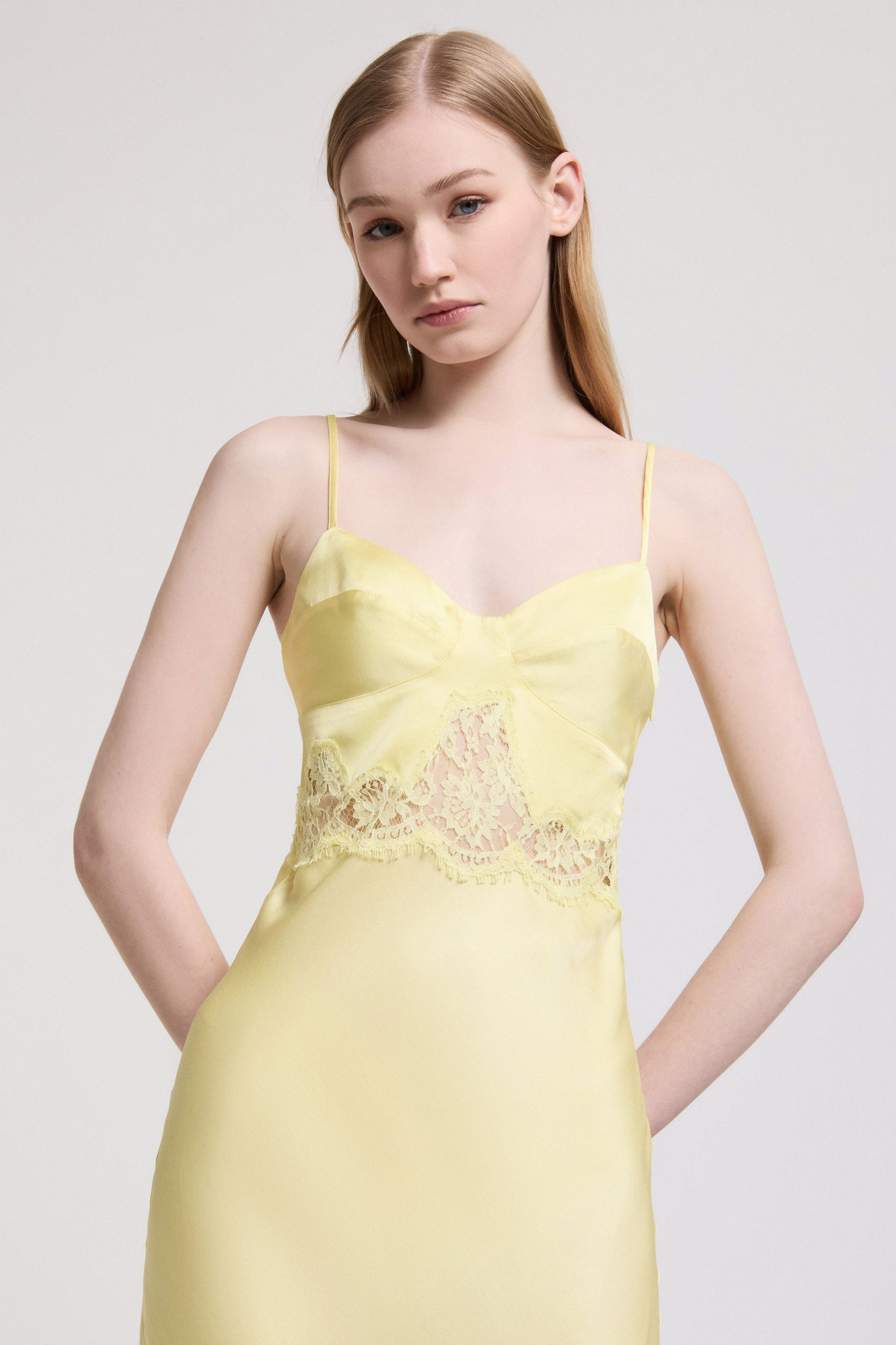 SATIN SLIP DRESS WITH LACE
