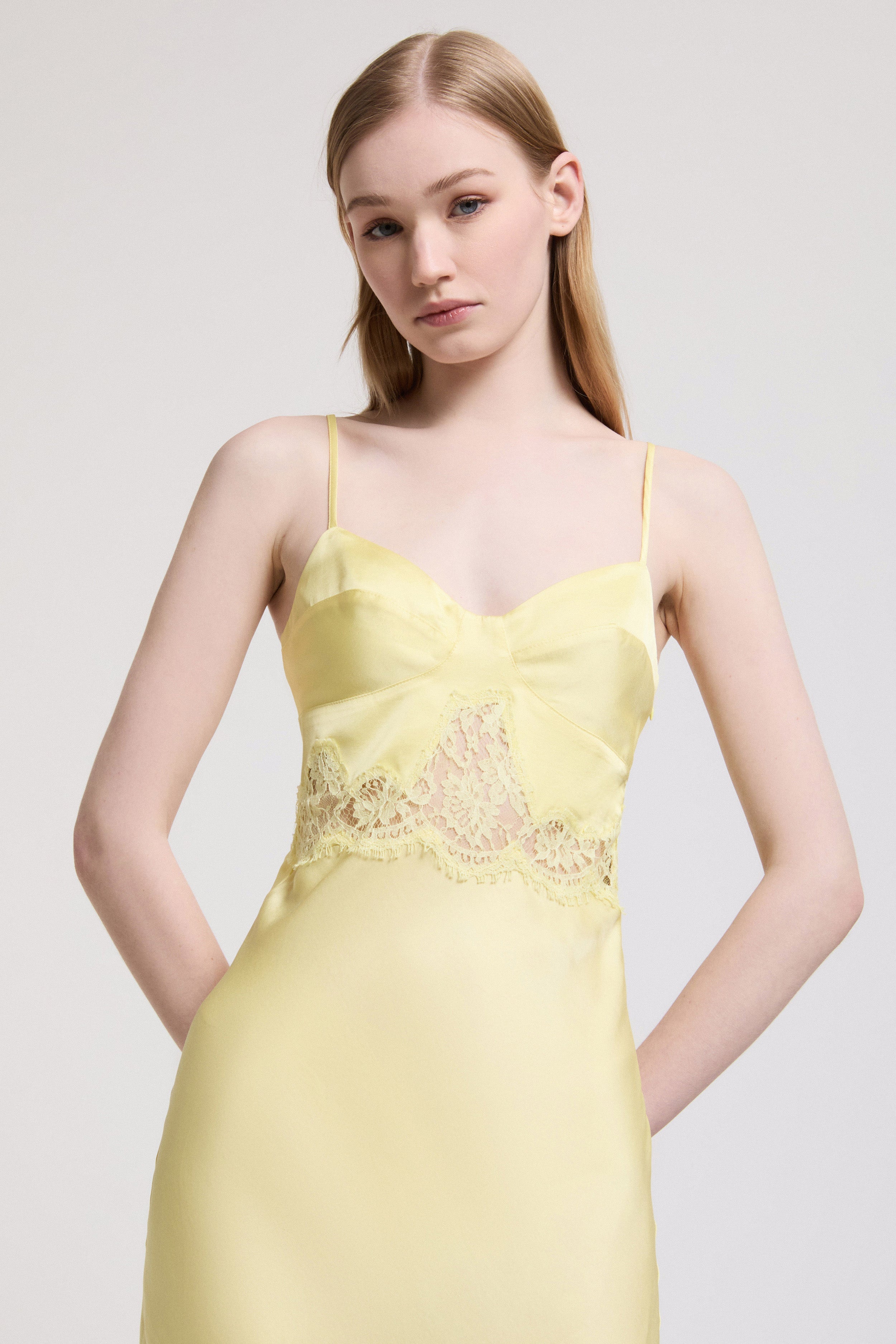 SATIN SLIP DRESS WITH LACE