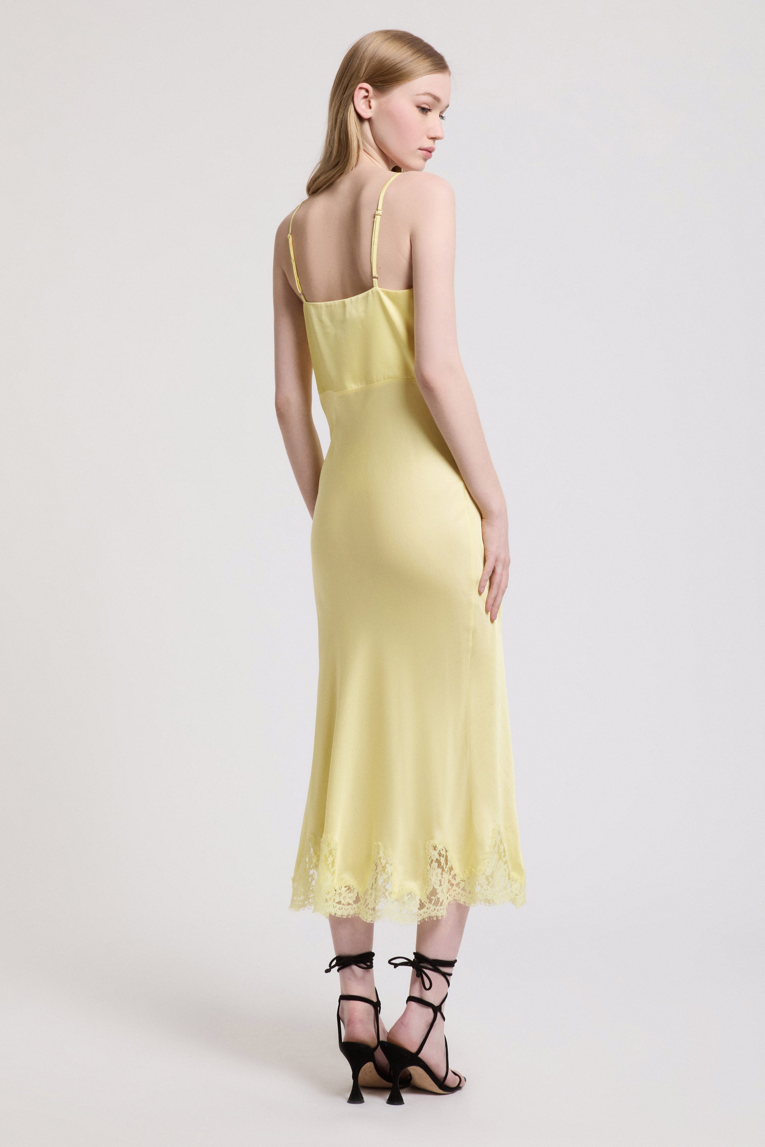 SATIN SLIP DRESS WITH LACE