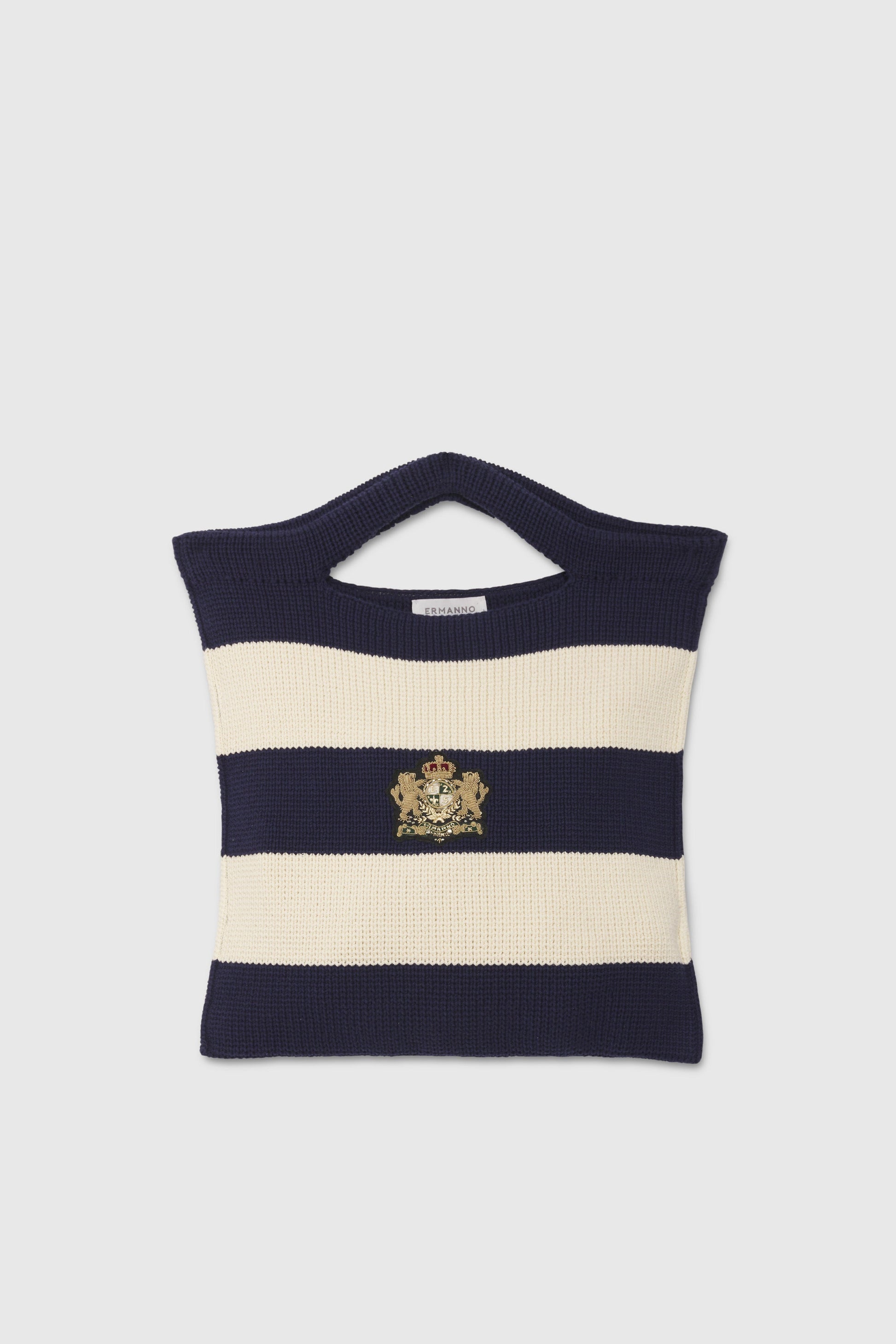 BORSA SHOPPING DI MAGLIA A RIGHE CON STEMMA