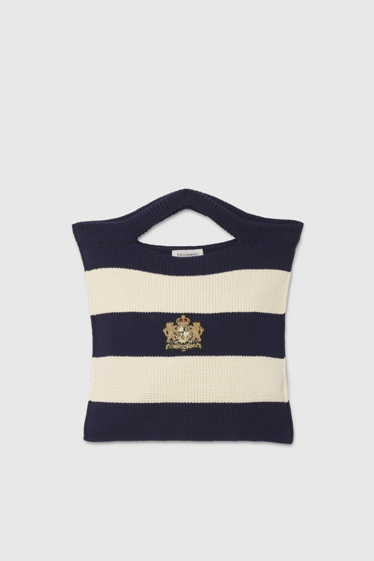 BORSA SHOPPING DI MAGLIA A RIGHE CON STEMMA