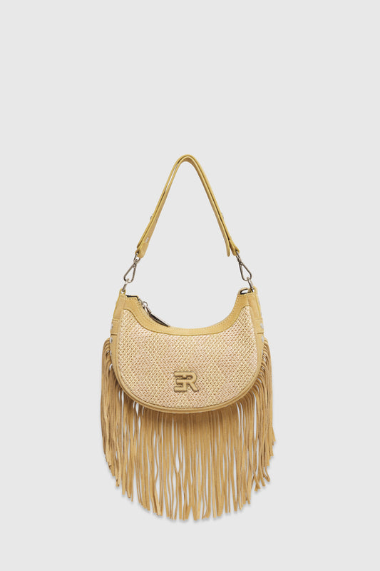 BORSA HOBO IN RAFIA CON FRANGE E BORCHIE