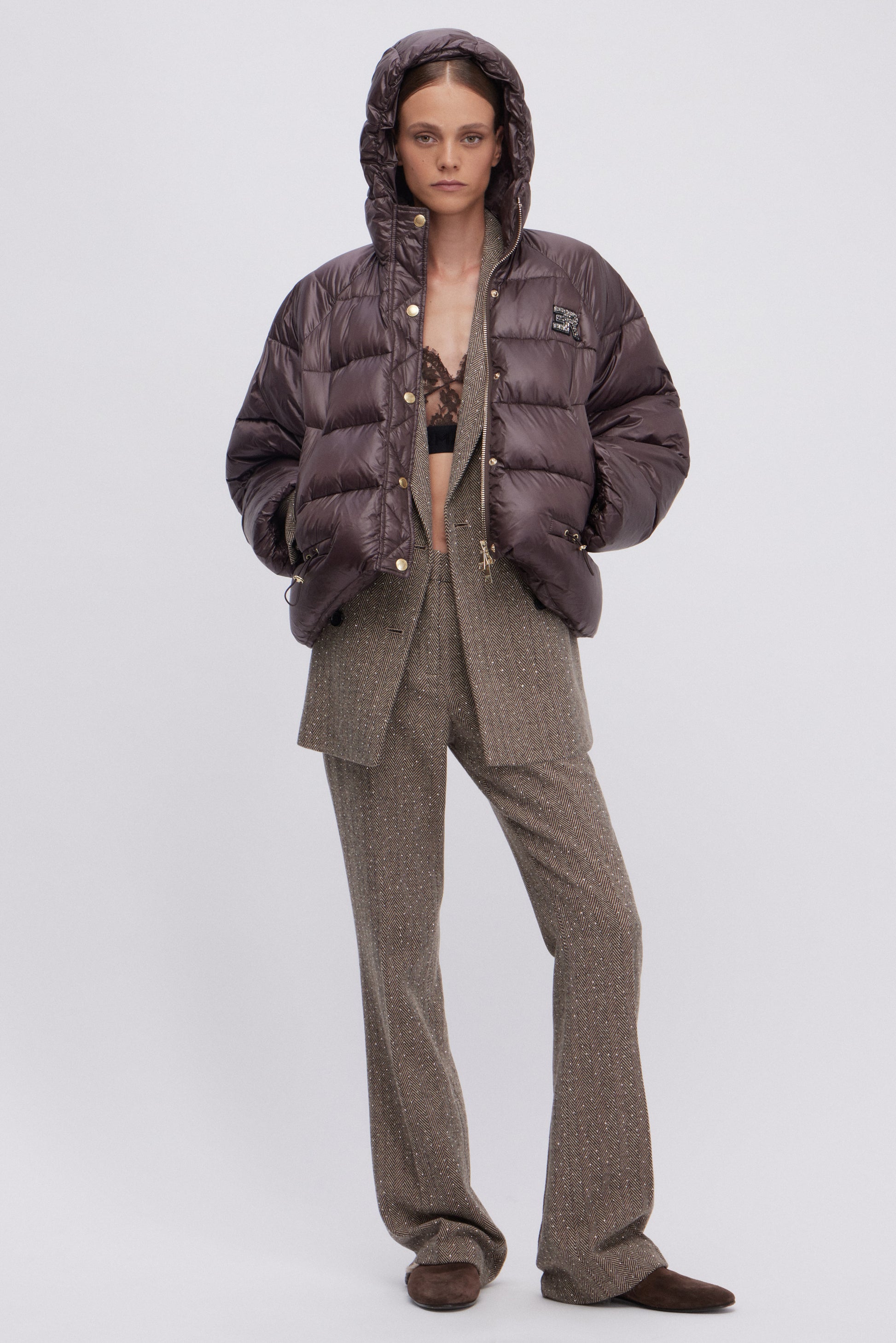 CAPE DOWN JACKET WITH JEWEL LOGO