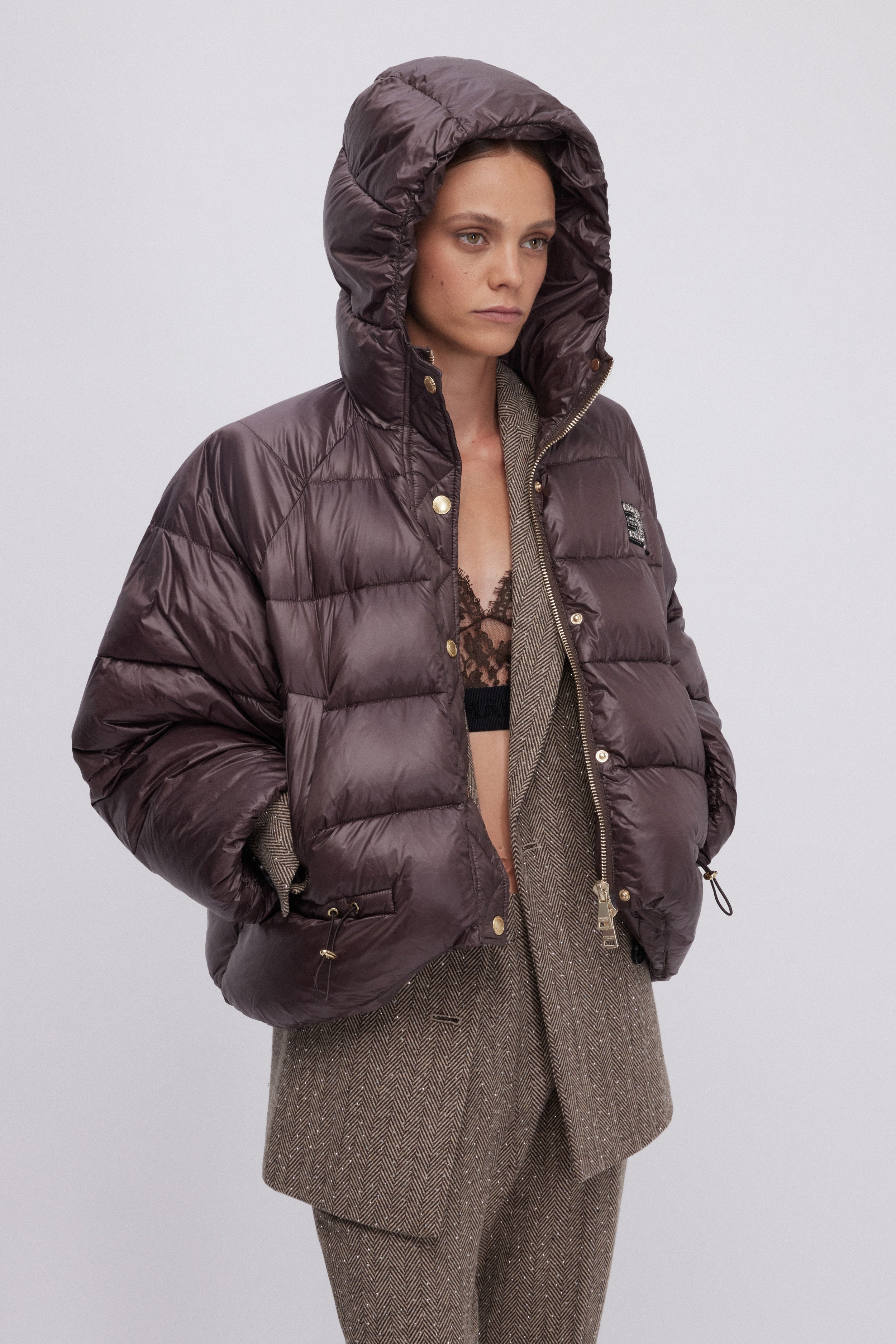 CAPE DOWN JACKET WITH JEWEL LOGO